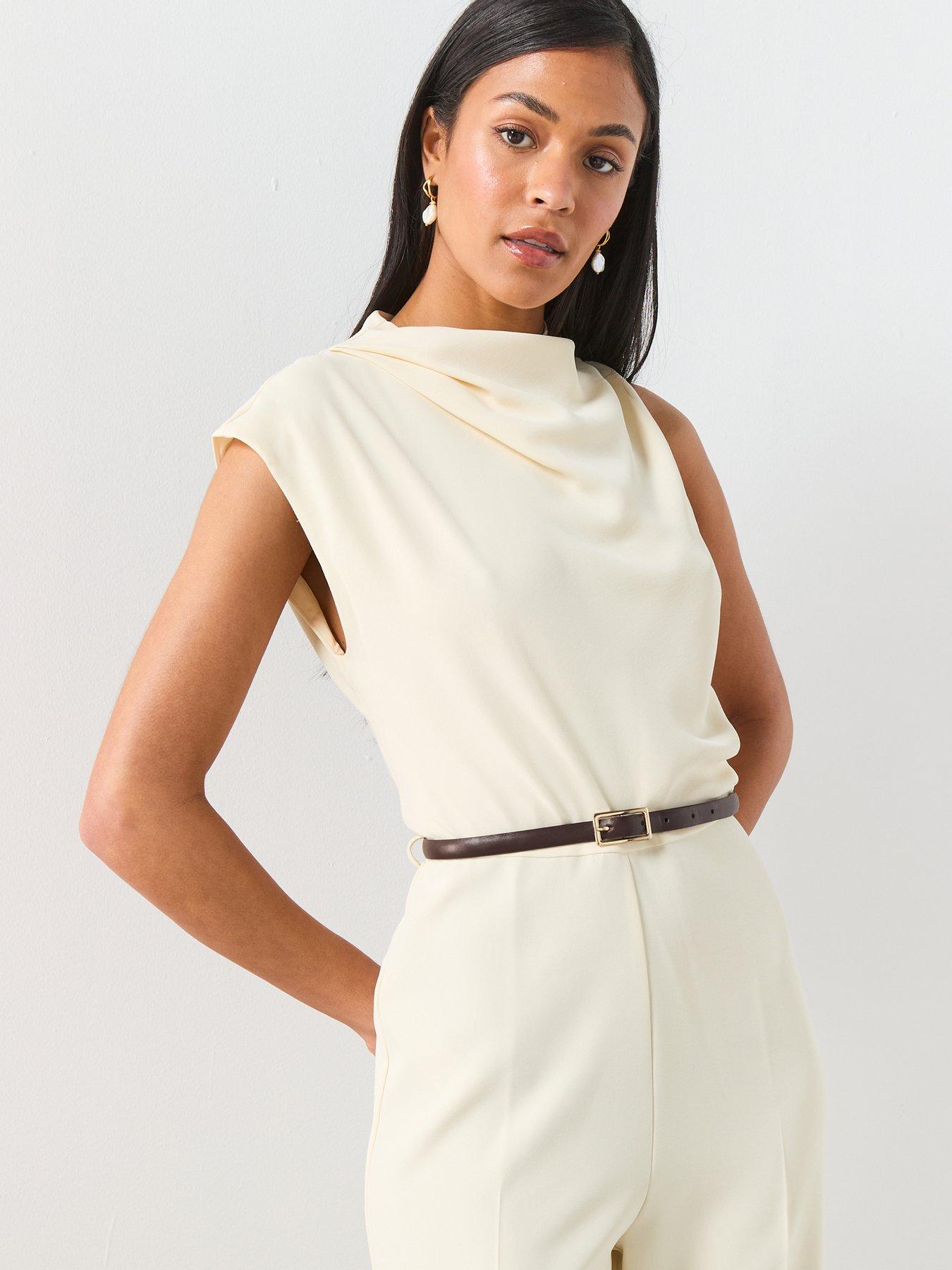 Image 5 of 6 of Mango Asymmetric Long Jumpsuit - Ecru