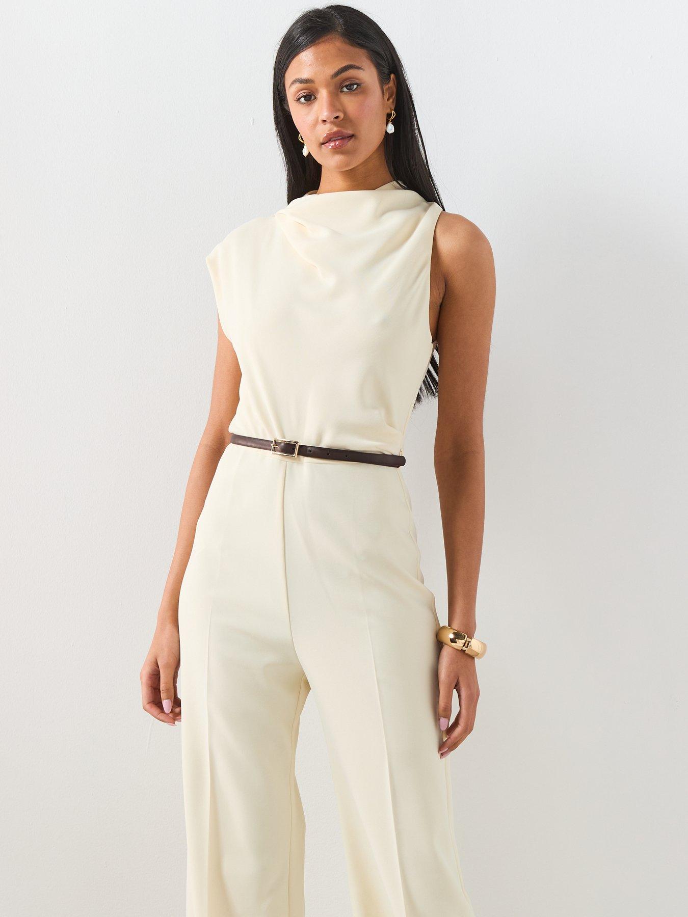 Image 6 of 6 of Mango Asymmetric Long Jumpsuit - Ecru