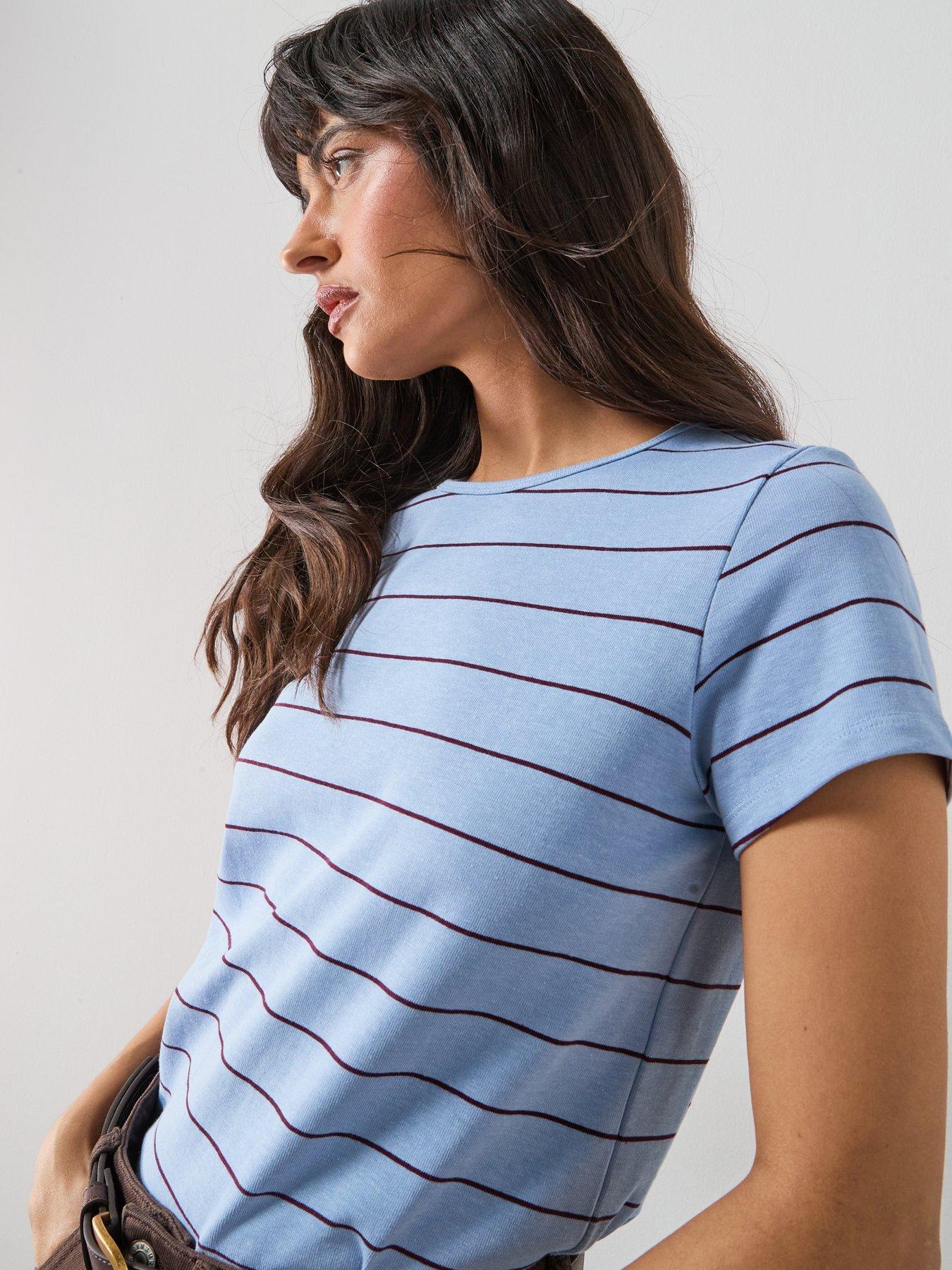Image 4 of 6 of Mango Striped Cotton T-shirt - Blue