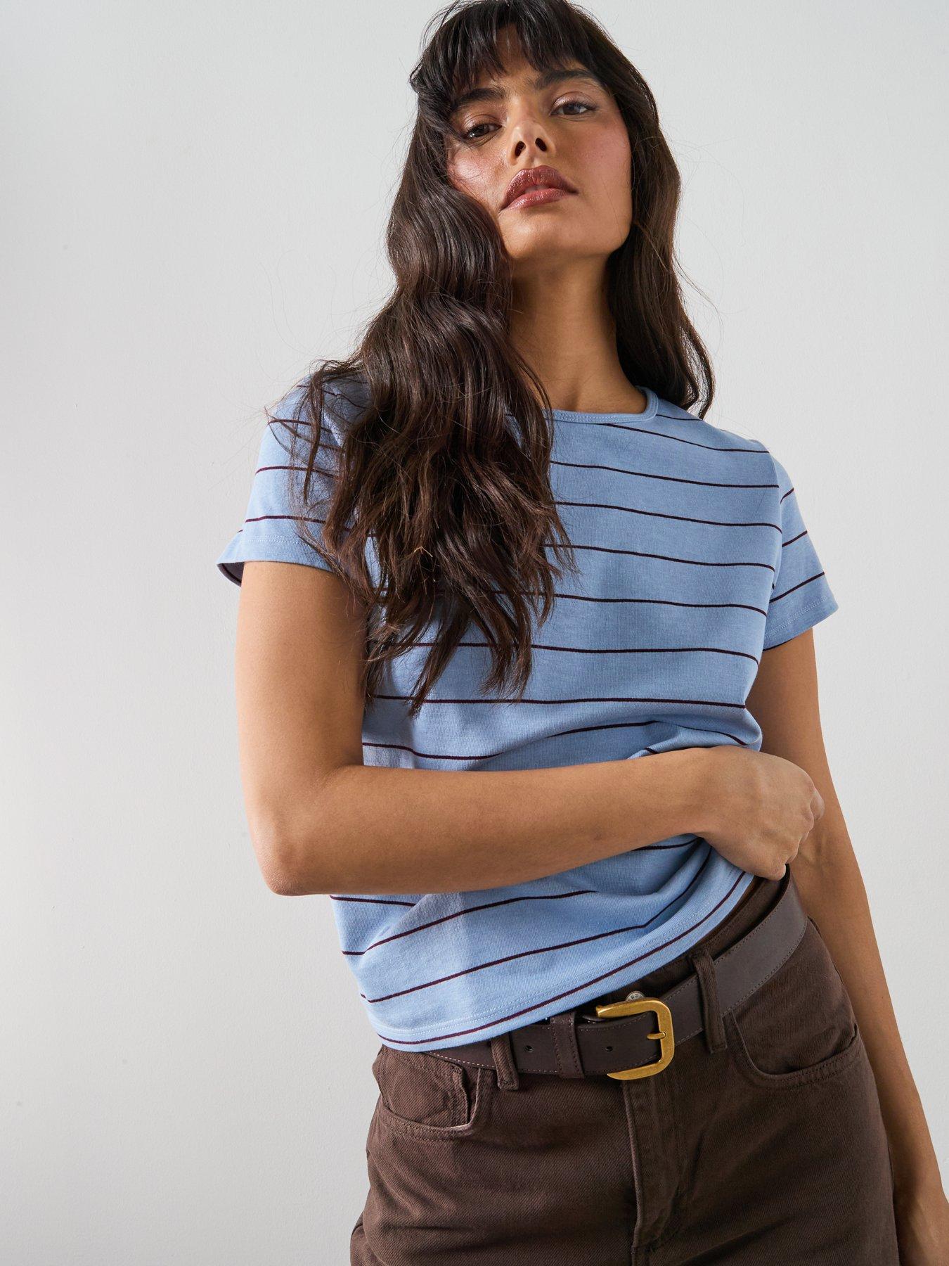 Image 5 of 6 of Mango Striped Cotton T-shirt - Blue