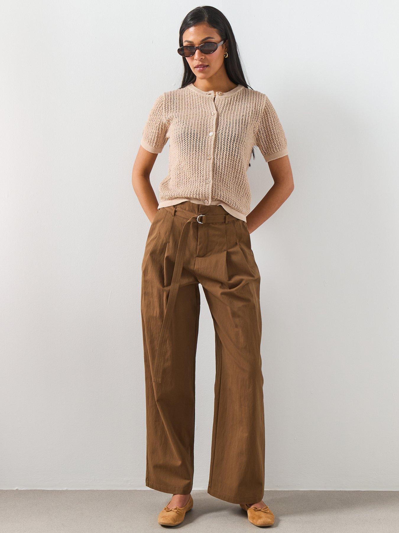 Image 3 of 6 of Mango Short-sleeved Openwork Knitted Cardigan - Brown