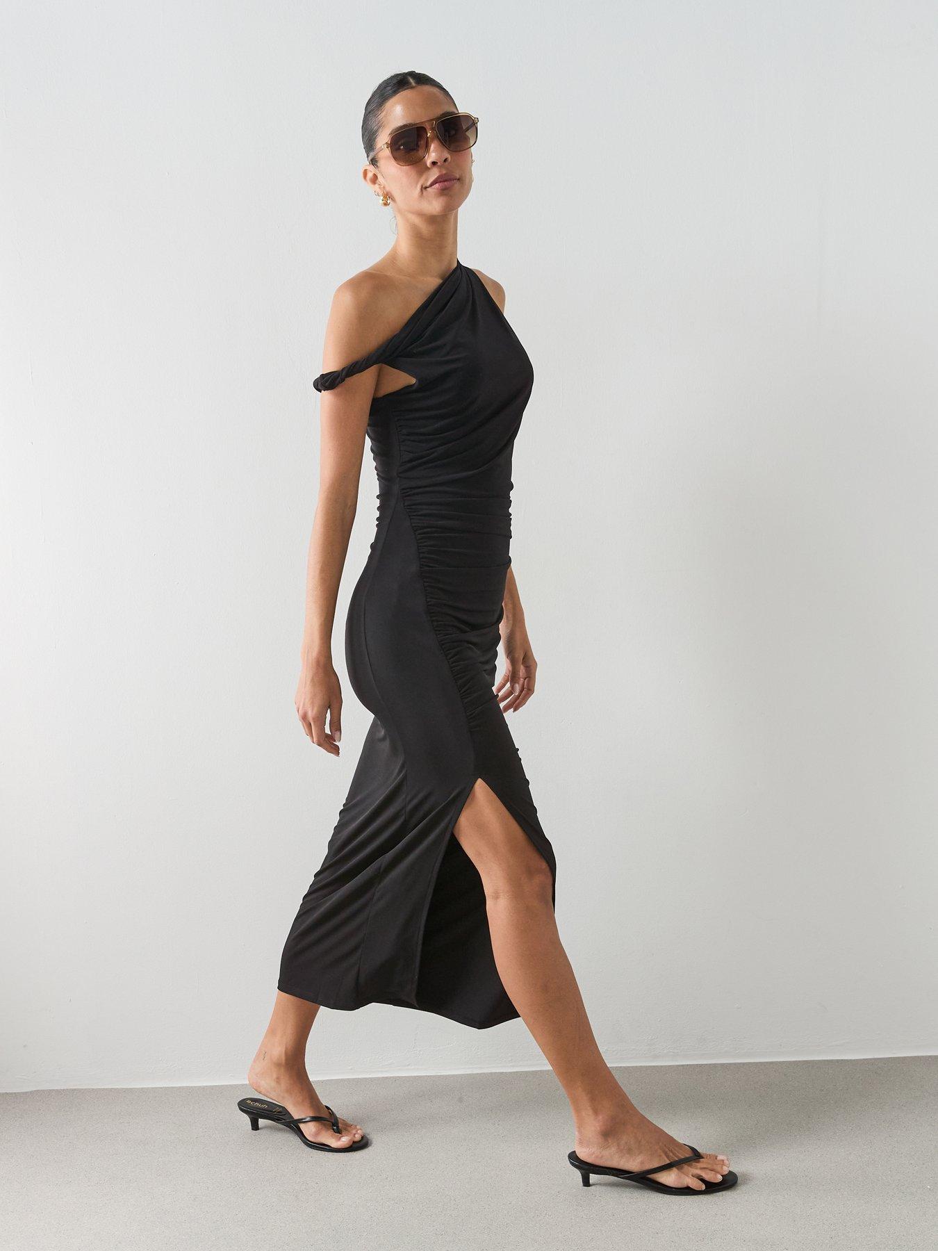 Image 3 of 6 of Mango Asymmetrical Dress With Side Slit - Black