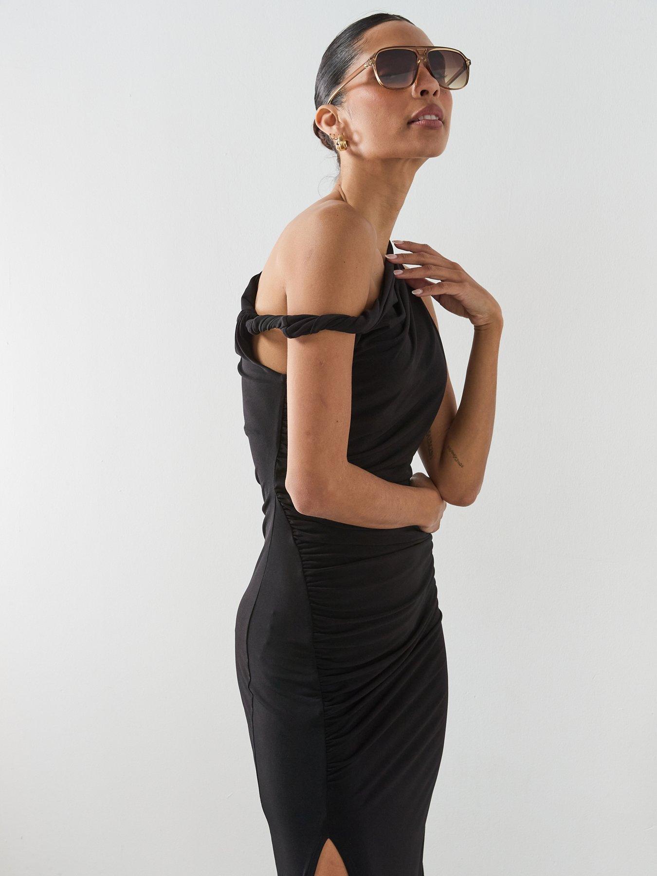 Image 5 of 6 of Mango Asymmetrical Dress With Side Slit - Black