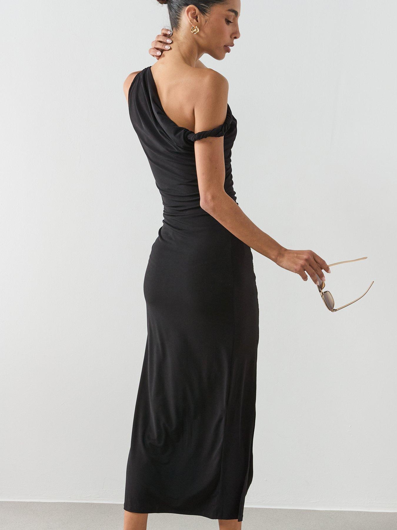 Image 6 of 6 of Mango Asymmetrical Dress With Side Slit - Black