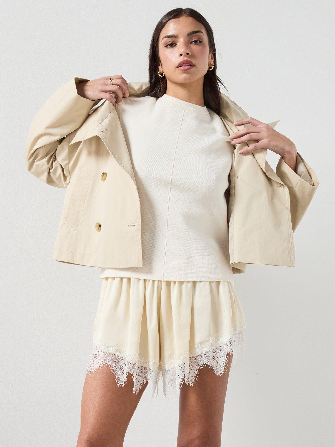 Image 4 of 6 of Mango Satin Lace Shorts - Cream