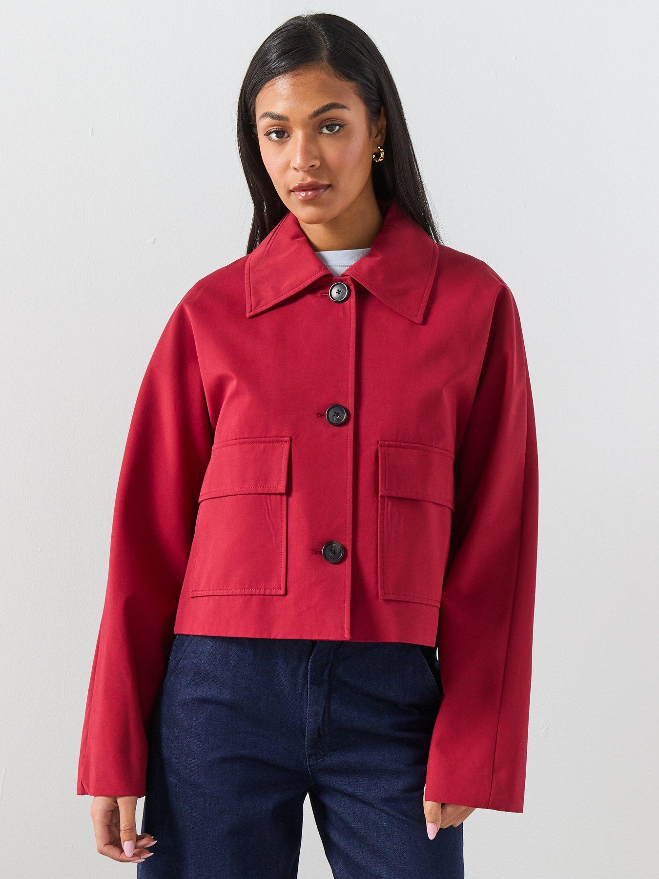 Image 6 of 6 of Mango Cotton Jacket With Pockets - Red