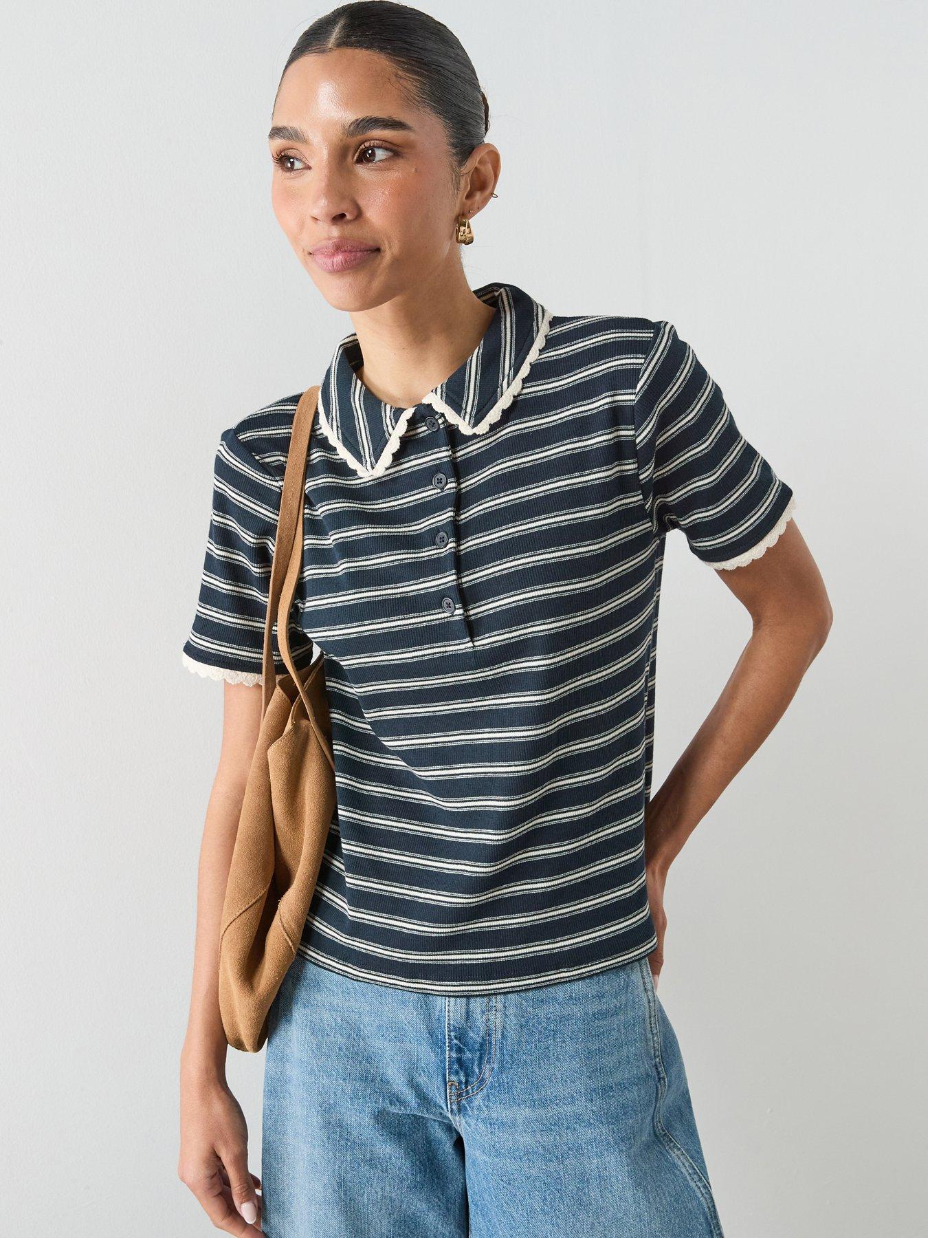 mango-scalloped-striped-polo-navyfront