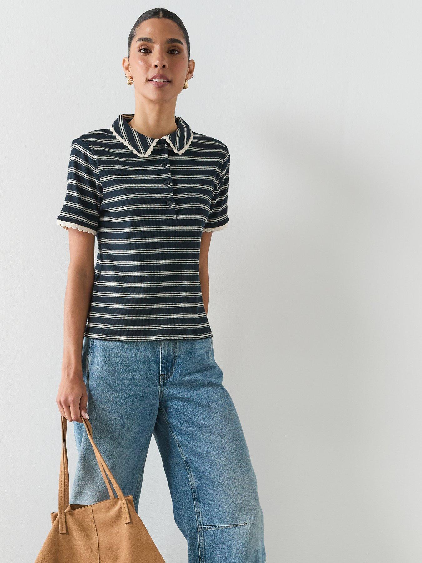 mango-scalloped-striped-polo-navyoutfit