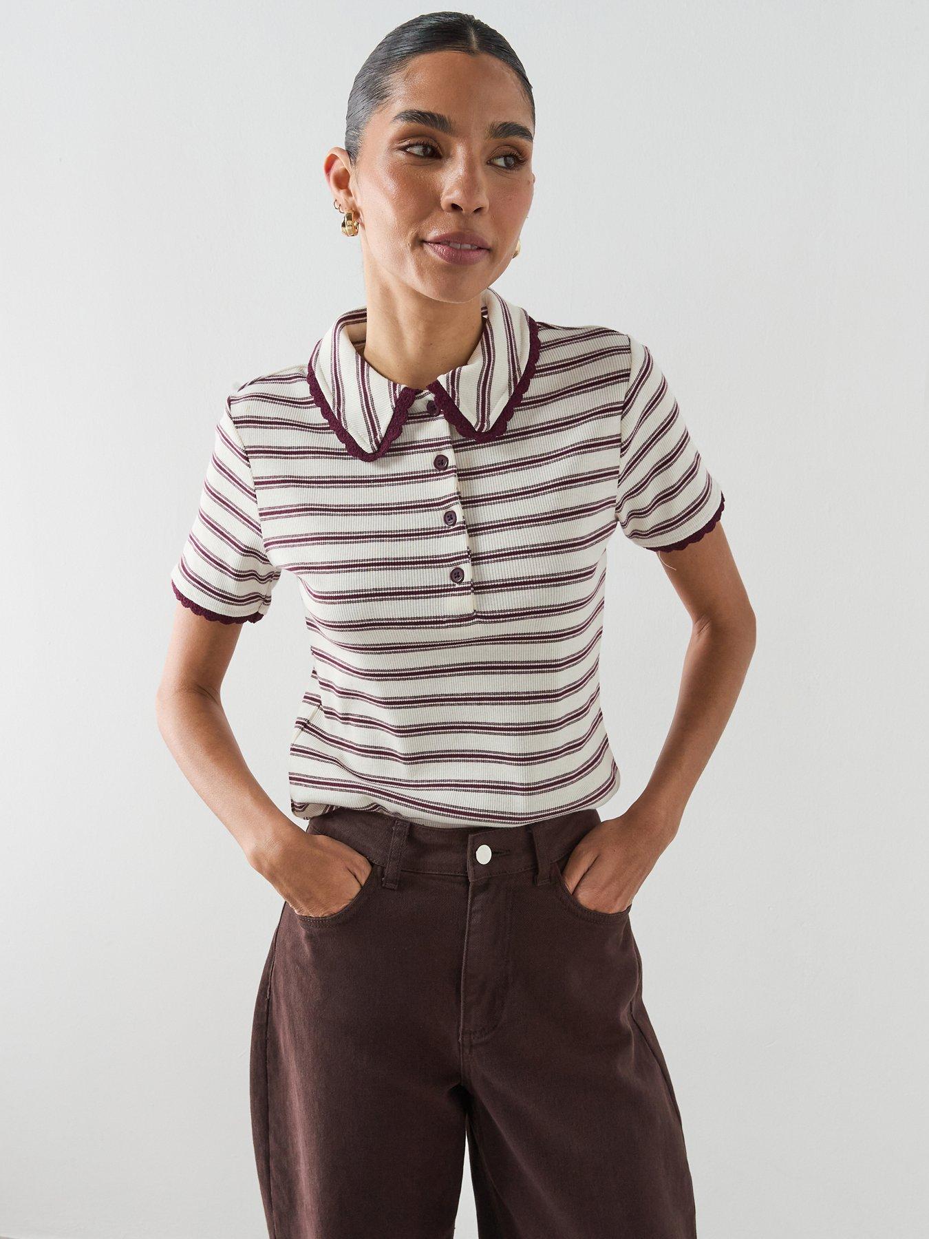 mango-scalloped-striped-polo-redfront