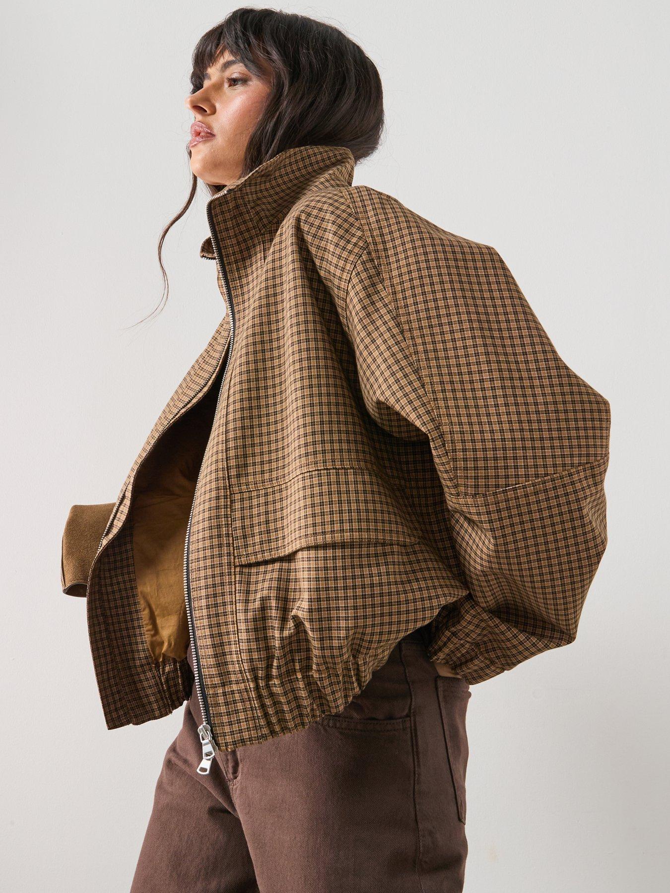 mango-houndstooth-high-collar-jacket-brownfront