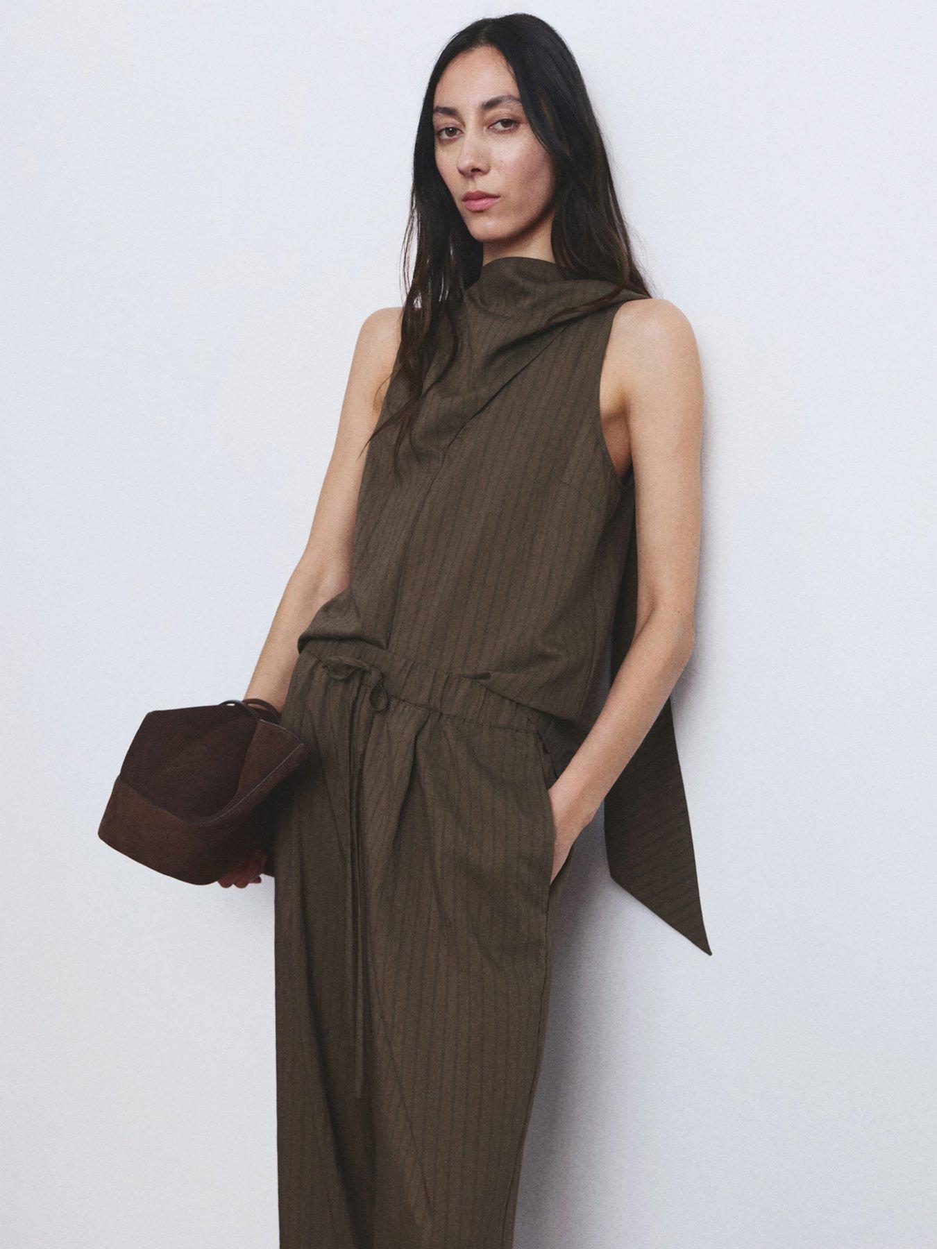Mango Striped Foulard Top - Brown