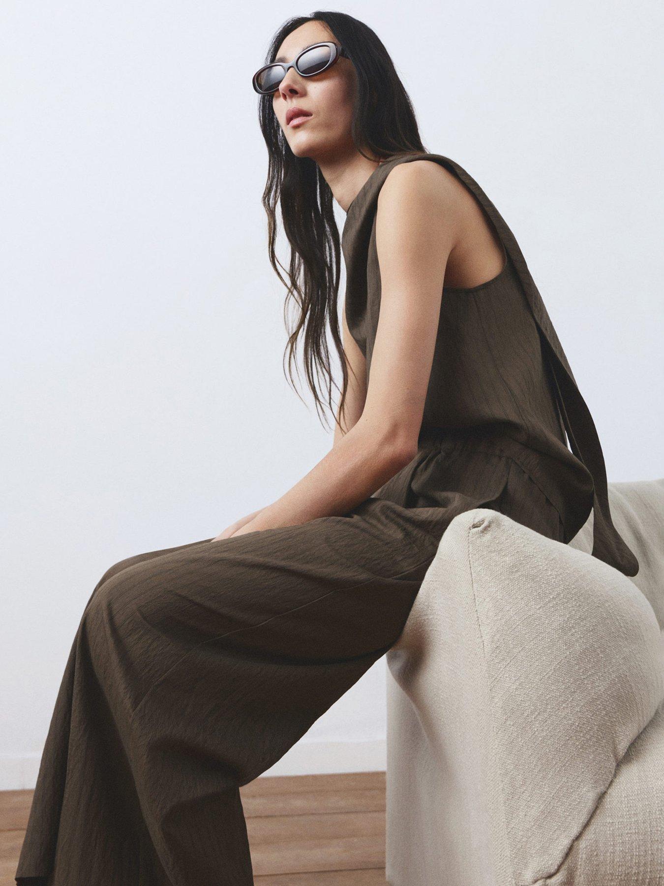 Image 4 of 7 of Mango Striped Foulard Top - Brown