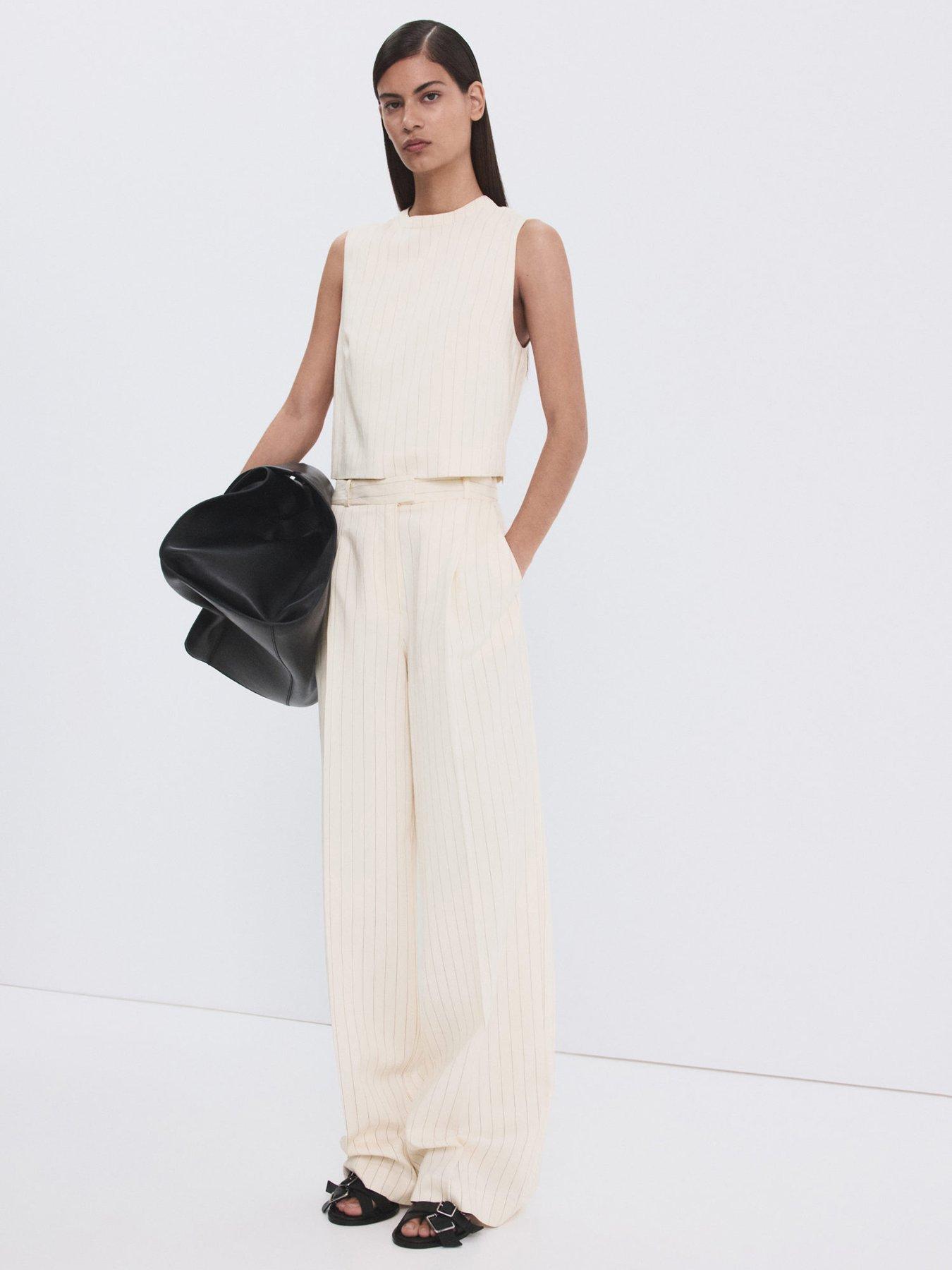 Mango Pinstripe Suit Trousers - White