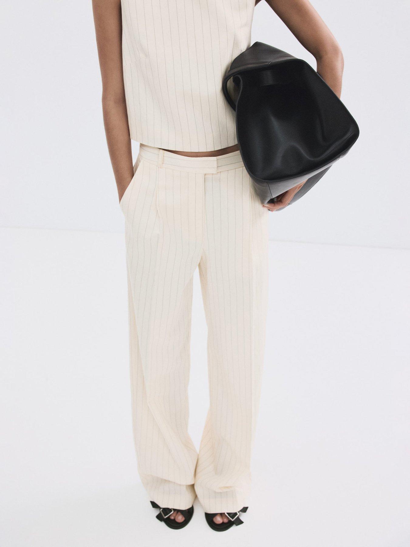 Image 2 of 7 of Mango Pinstripe Suit Trousers - White