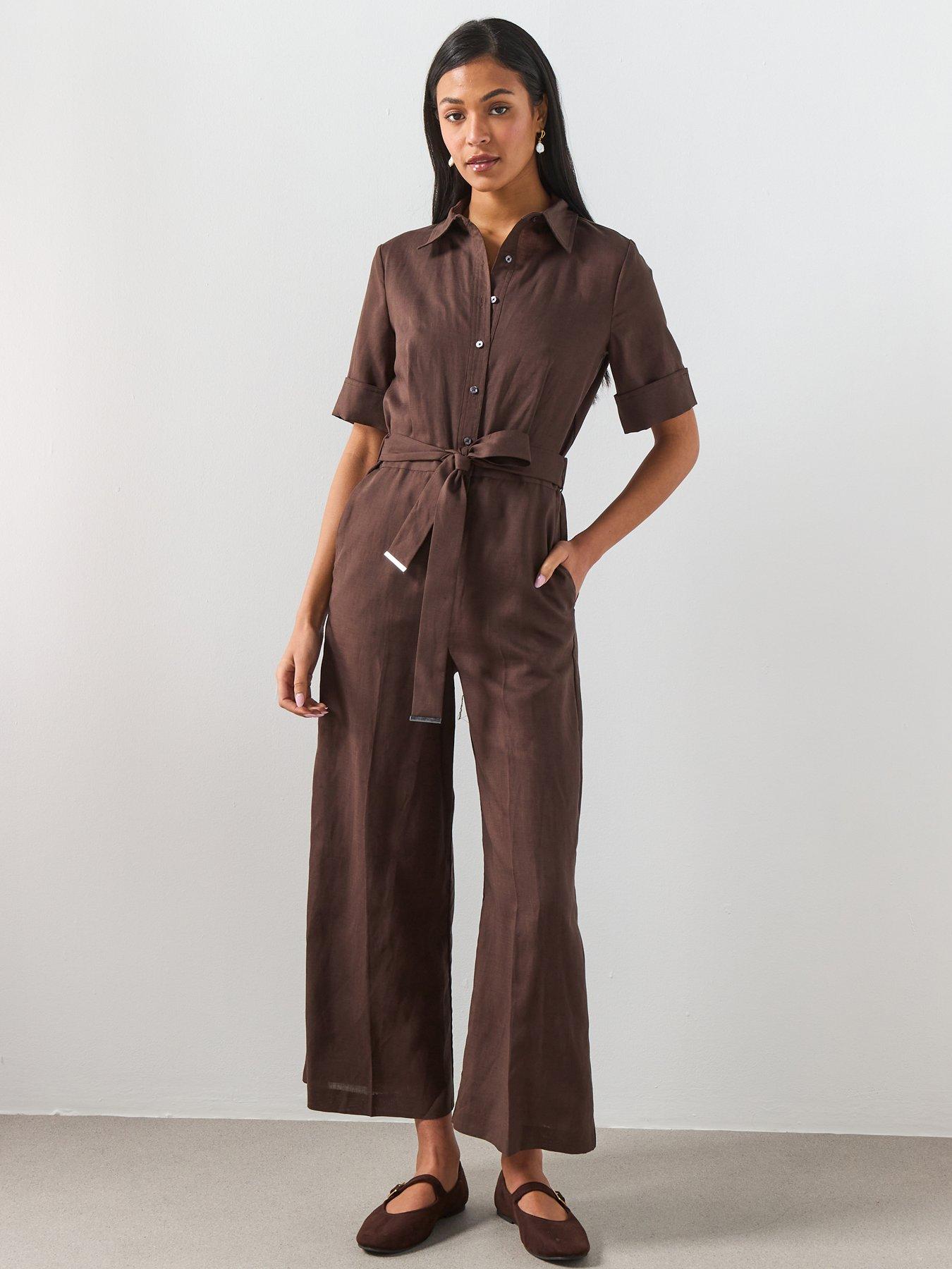 mango-lyocell-shirt-jumpsuit-brown