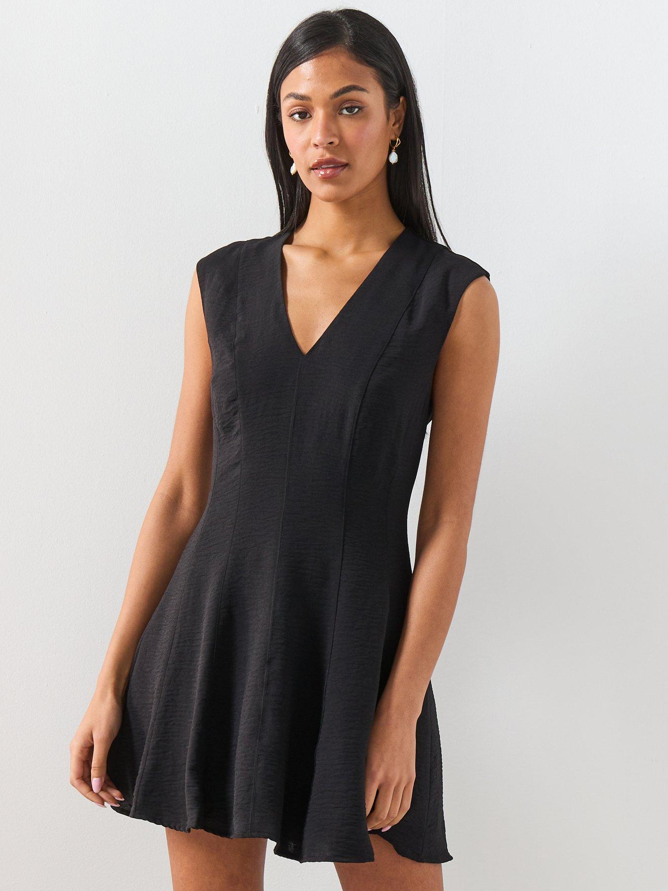 black v neck skater dress Black V Neck Lace Skater Mini Dress