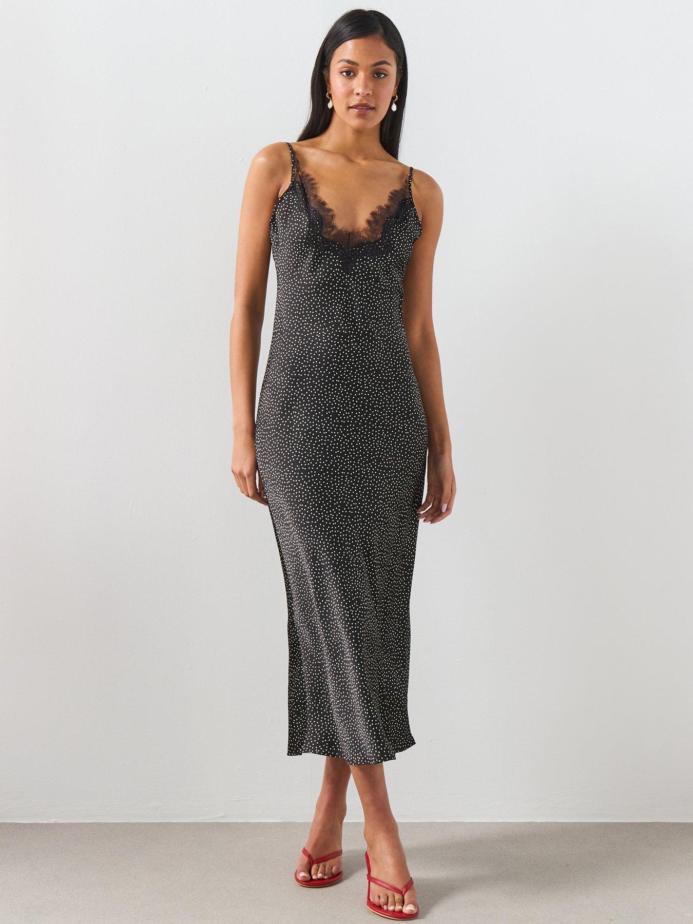 Image 1 of 6 of Mango Polka Dot Lace Dress - Black