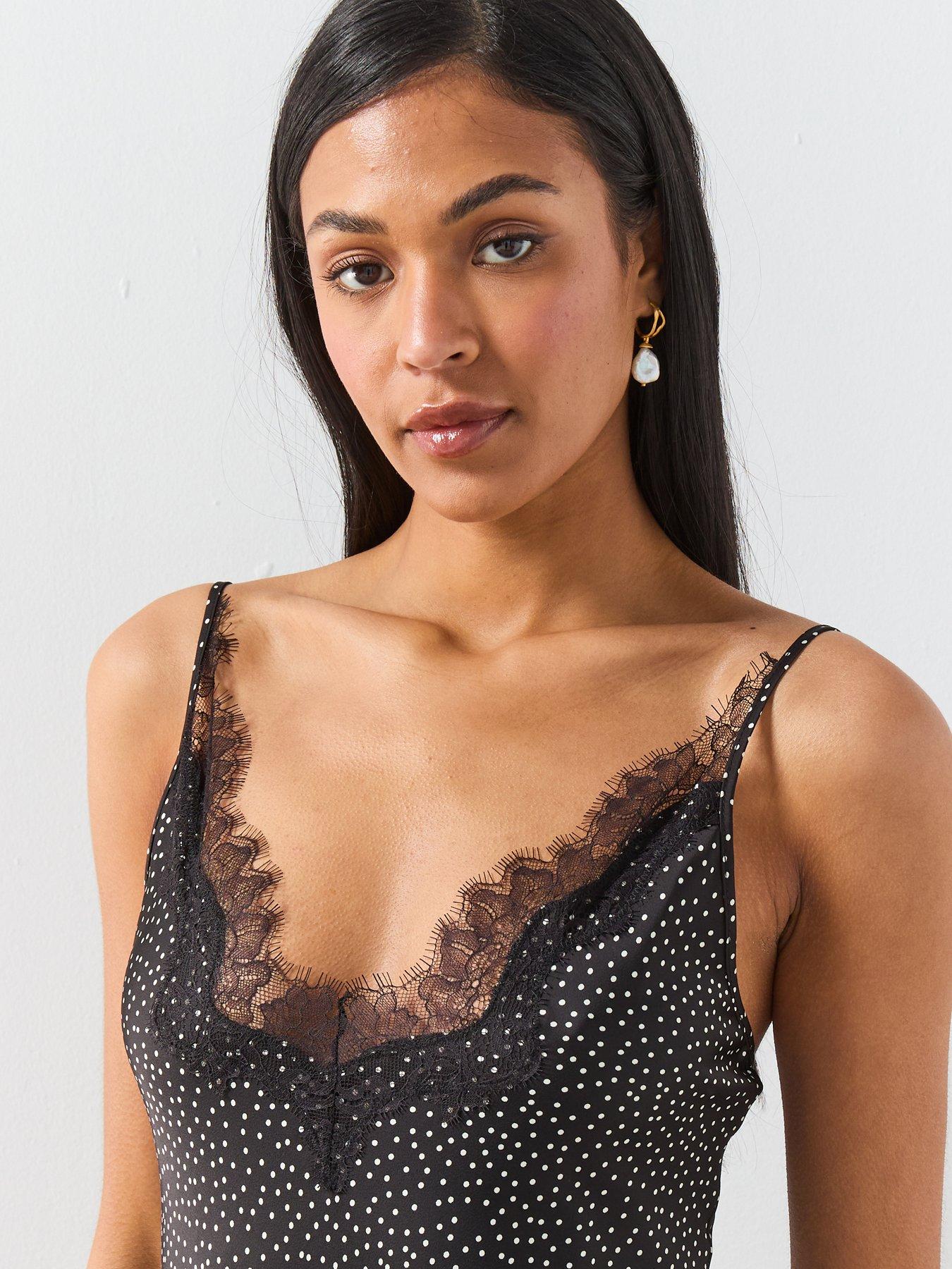Image 4 of 6 of Mango Polka Dot Lace Dress - Black