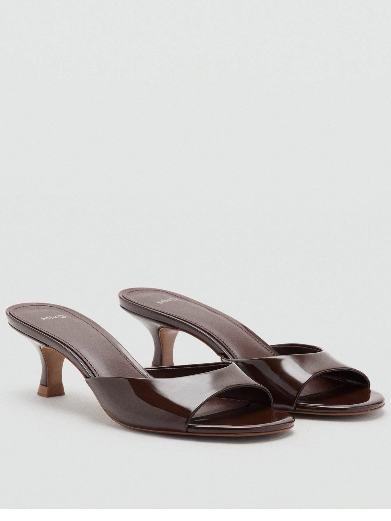 Image 1 of 6 of Mango Pointed Kitten Heel Sandals - Chocolate