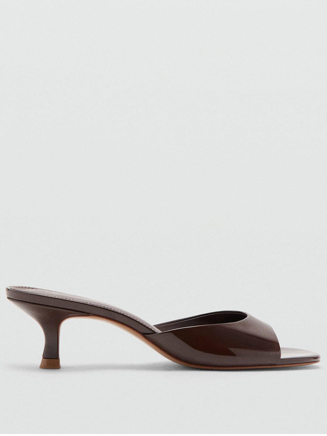 Image 2 of 6 of Mango Pointed Kitten Heel Sandals - Chocolate