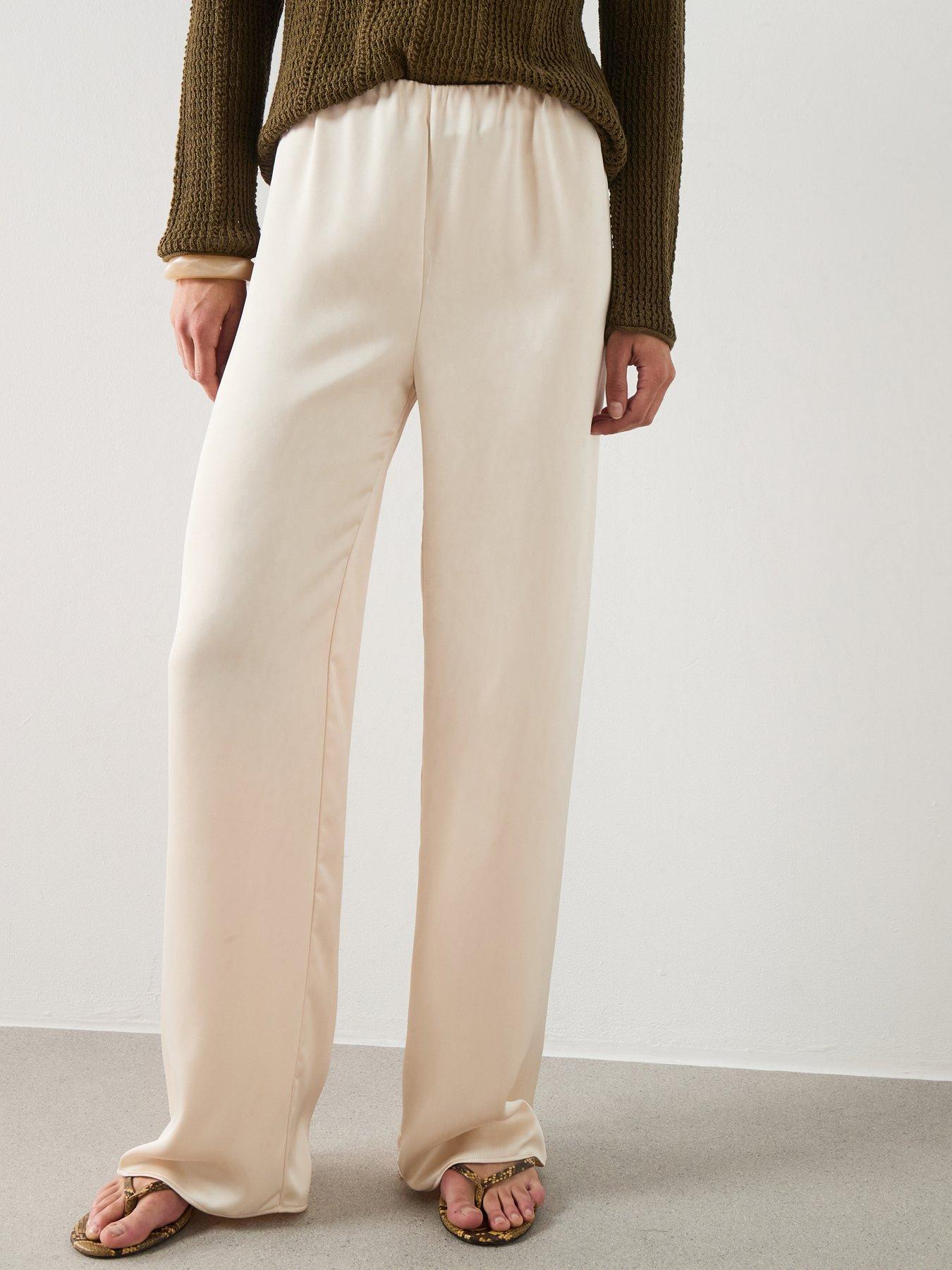 Mango Satin Straight-Fit Trousers - Cream - Beige