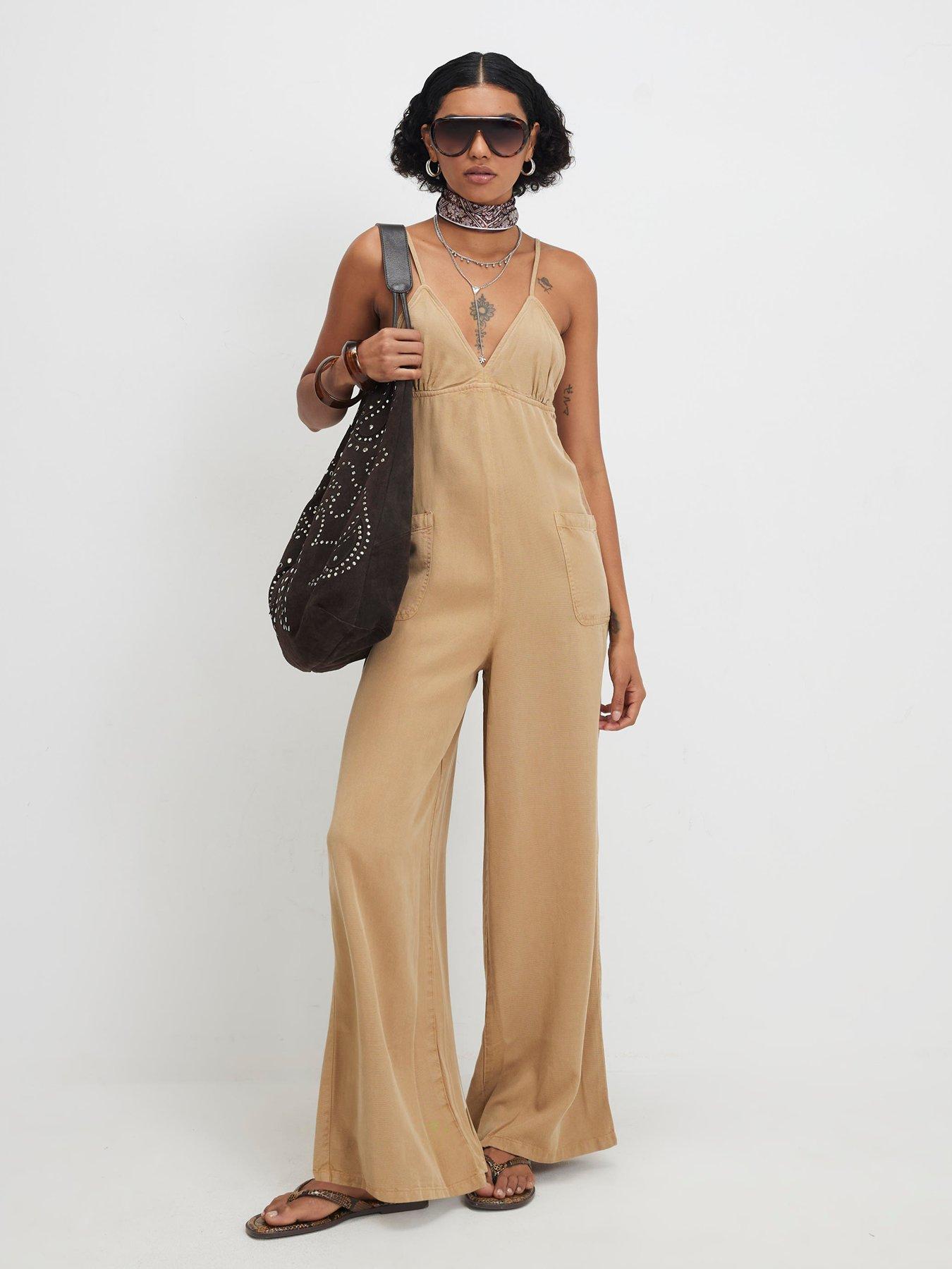 River Island Eddy Easy Chuck On Jumpsuit - Beige