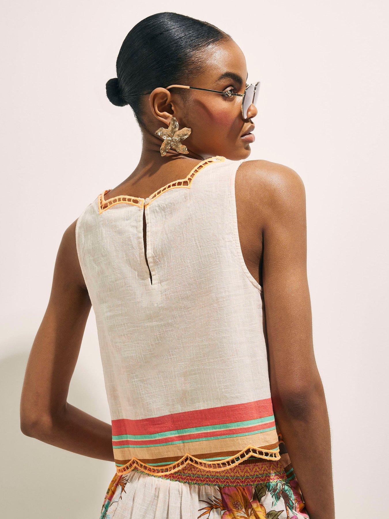 Image 2 of 6 of River Island Del Mar Cutwork Print Shell Co-ord Top - Cream