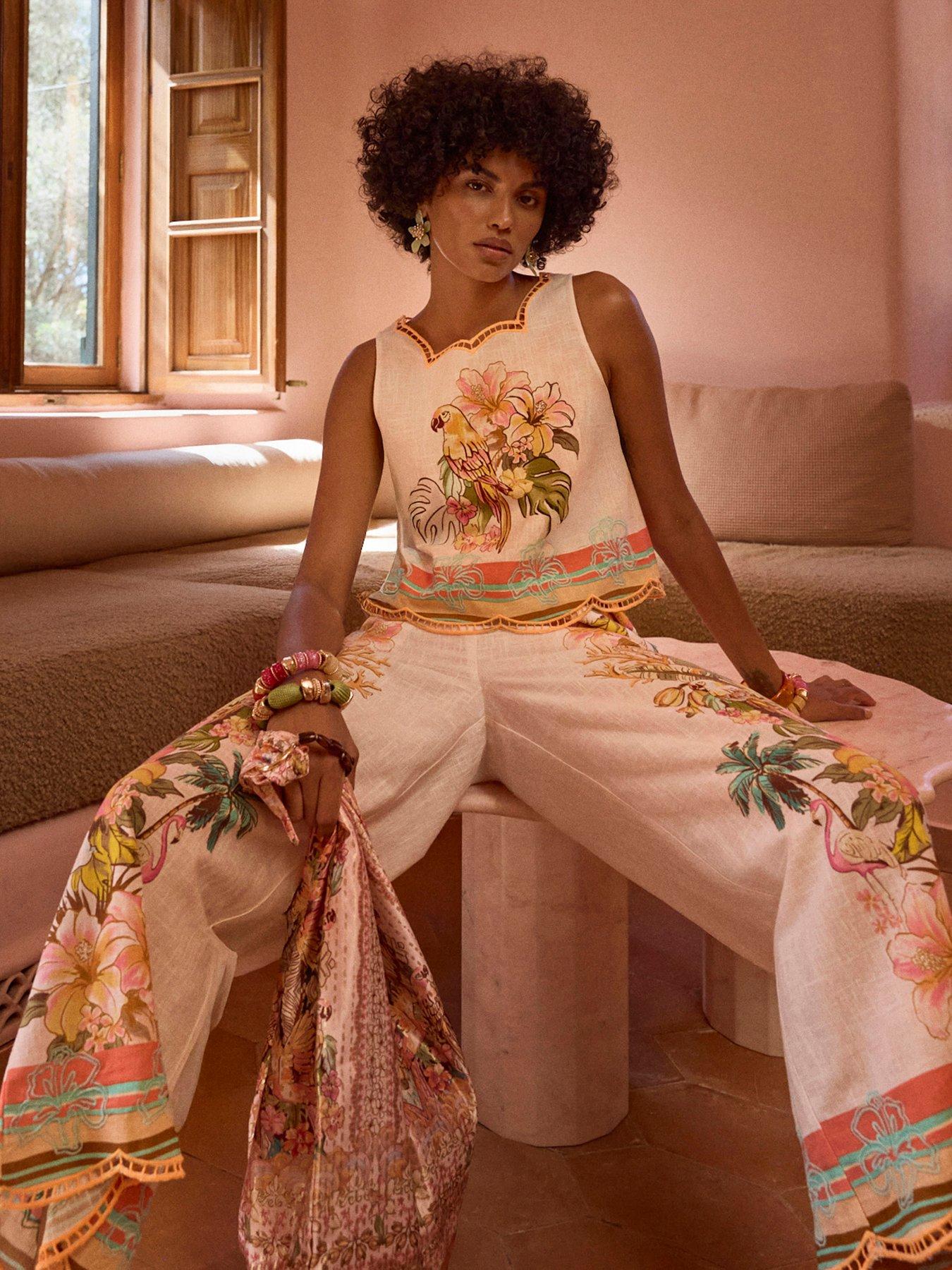 Image 4 of 6 of River Island Del Mar Cutwork Print Shell Co-ord Top - Cream