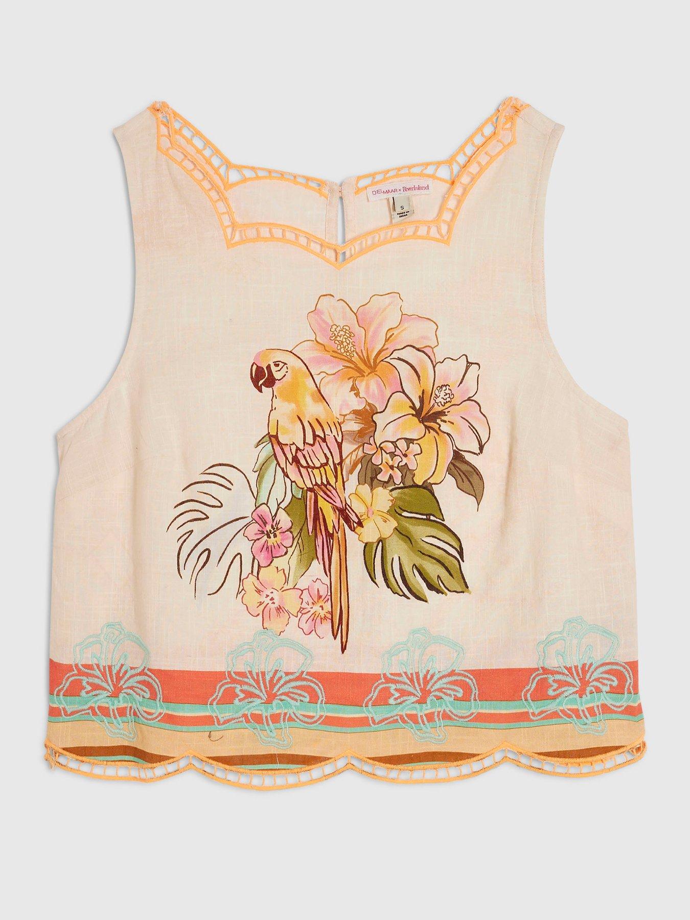 Image 5 of 6 of River Island Del Mar Cutwork Print Shell Co-ord Top - Cream