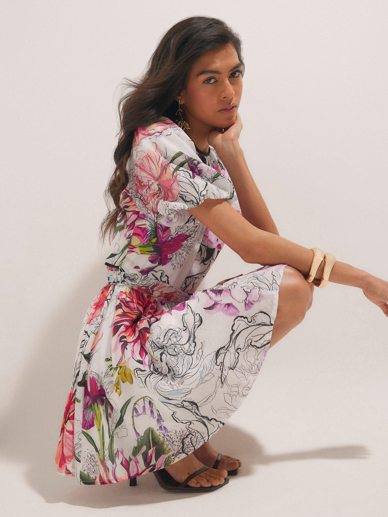 Image 3 of 4 of River Island Floral Puff Sleeve Mini Dress - Pink