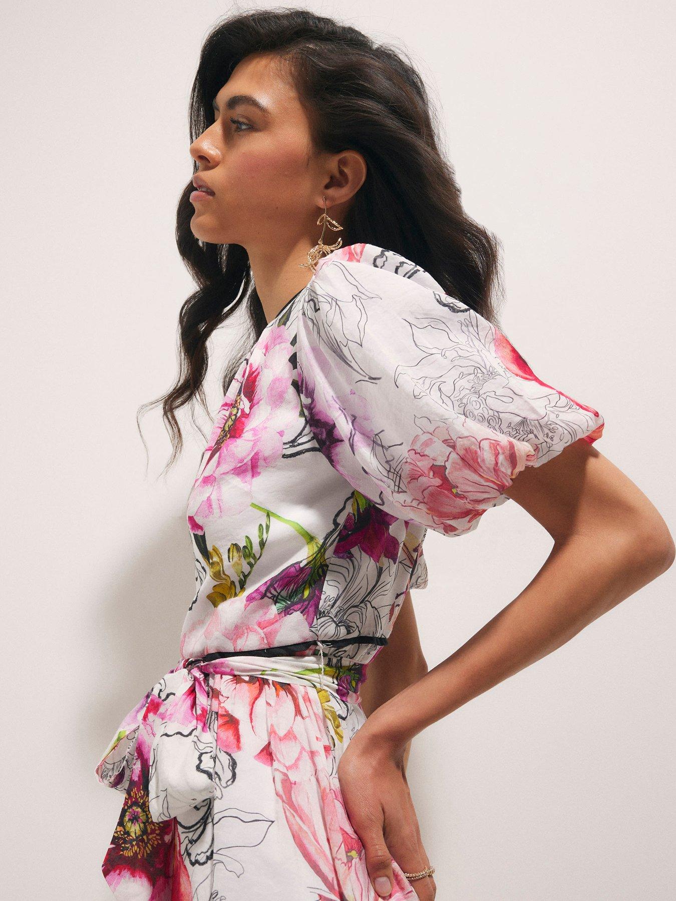 Image 4 of 4 of River Island Floral Puff Sleeve Mini Dress - Pink