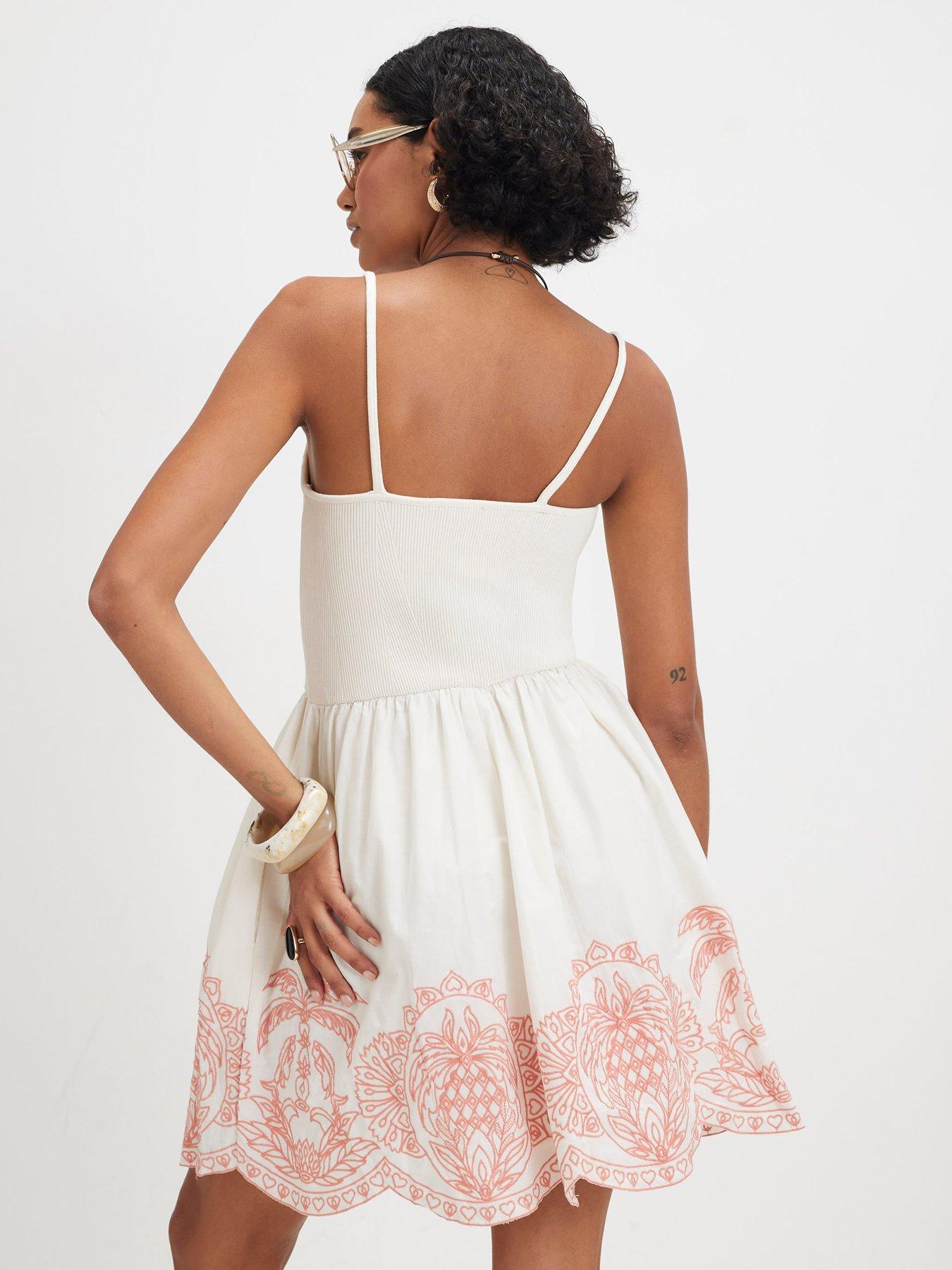 Image 2 of 5 of River Island Emb Palm Cutwork Hem Mini Drss - Cream