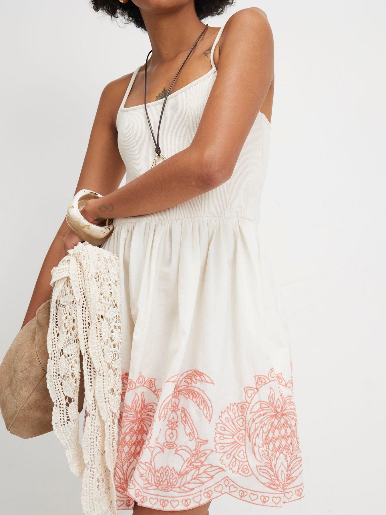 Image 3 of 5 of River Island Emb Palm Cutwork Hem Mini Drss - Cream