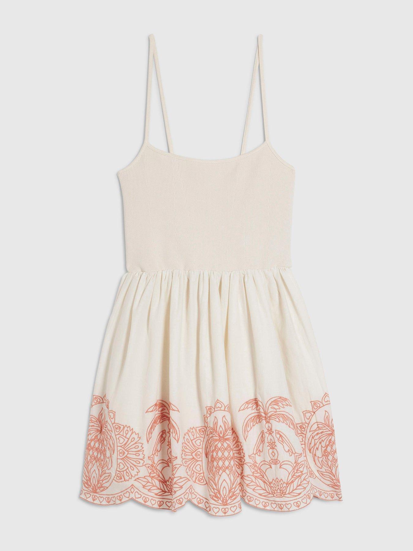 Image 4 of 5 of River Island Emb Palm Cutwork Hem Mini Drss - Cream