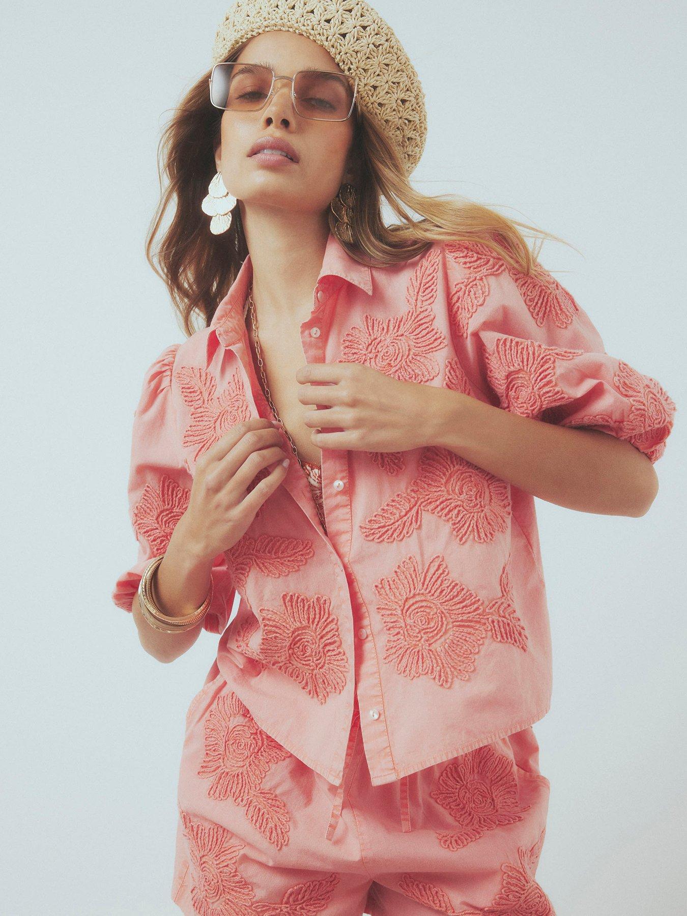 Image 1 of 6 of River Island Cornelli Co-ord Shirt - Pink