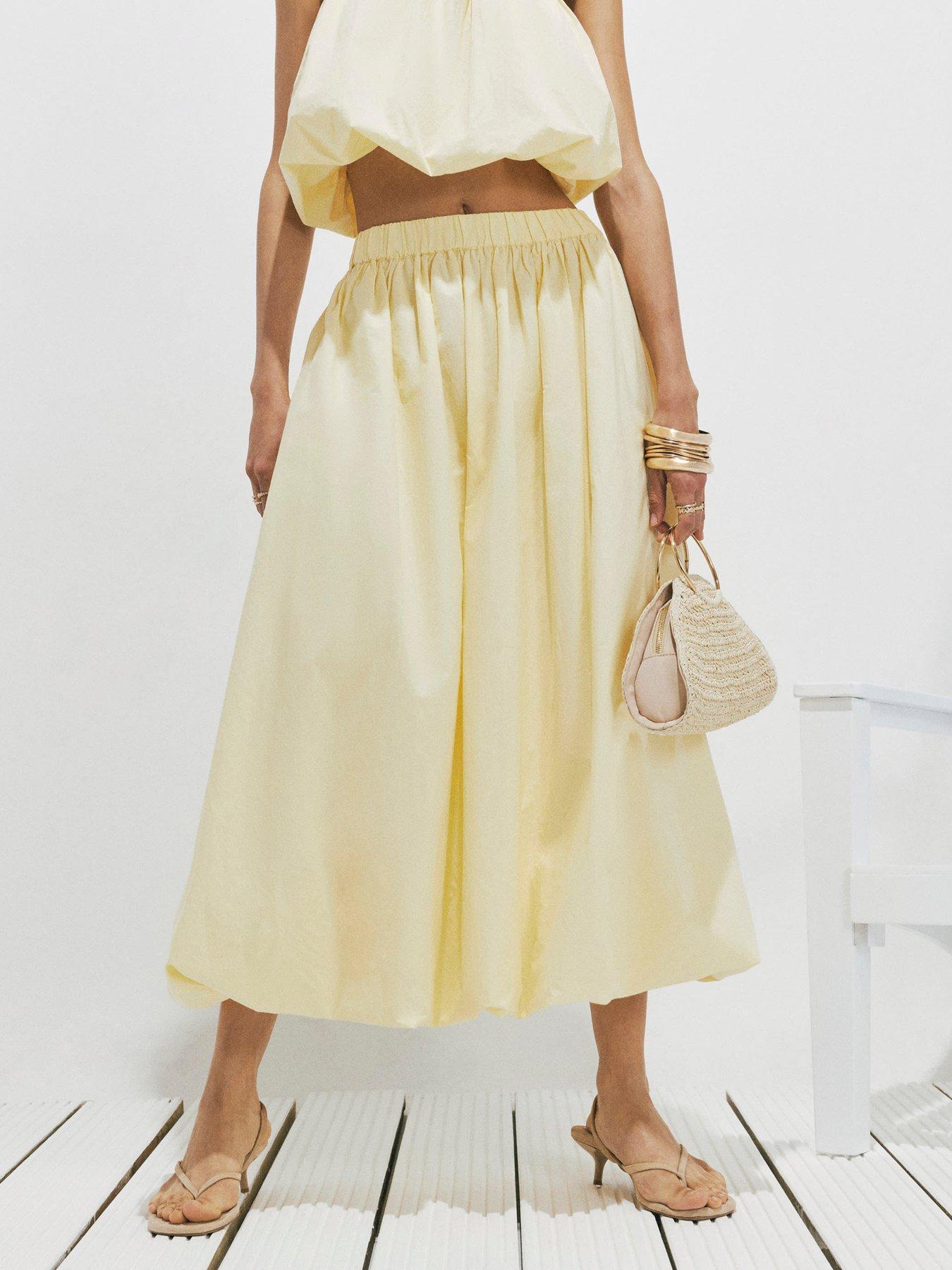 River Island Poplin Bubble Hem Co-ord Skirt - Yellow