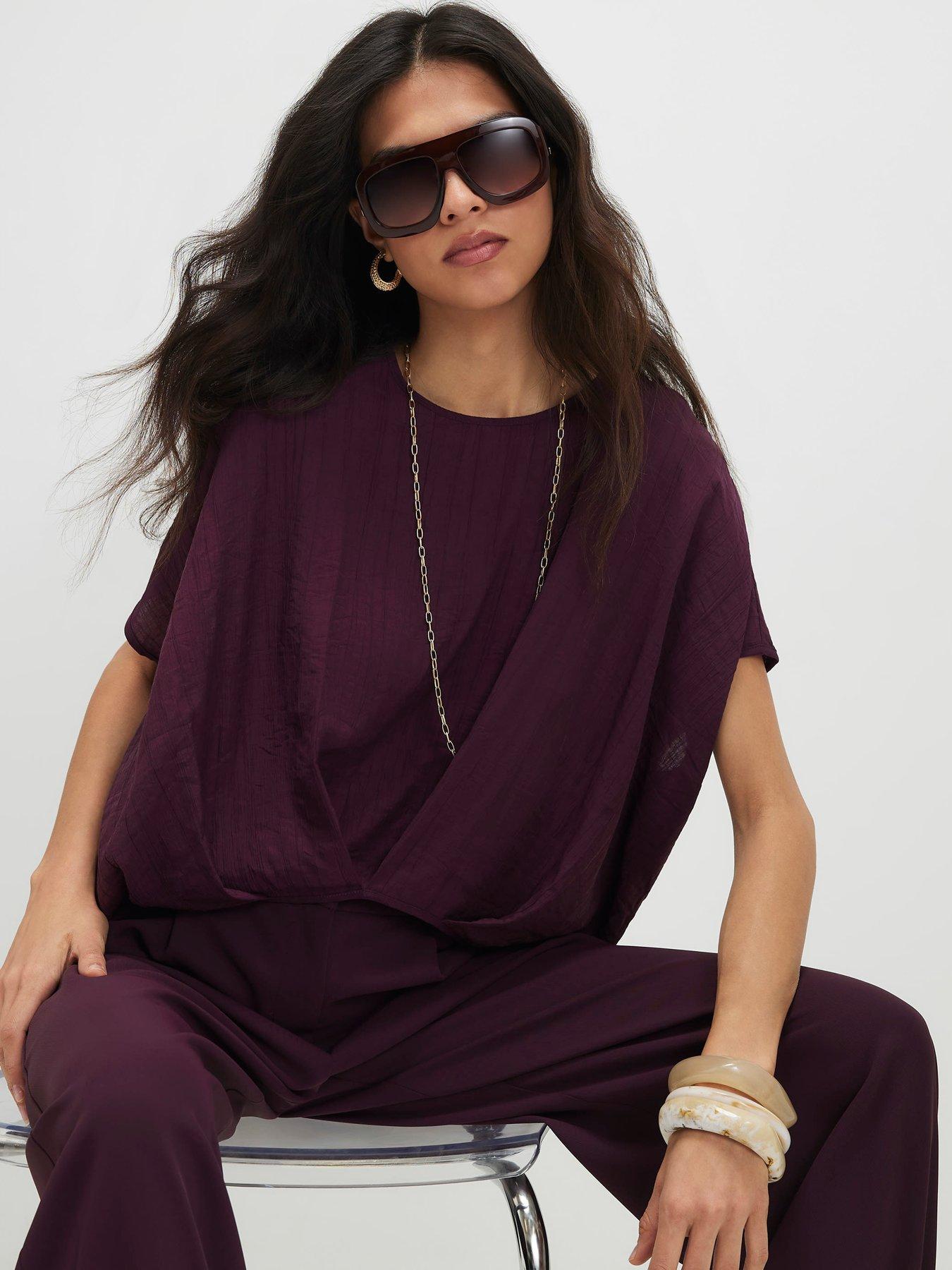 Image 4 of 6 of River Island Textured Tuck Hem Top - Brown