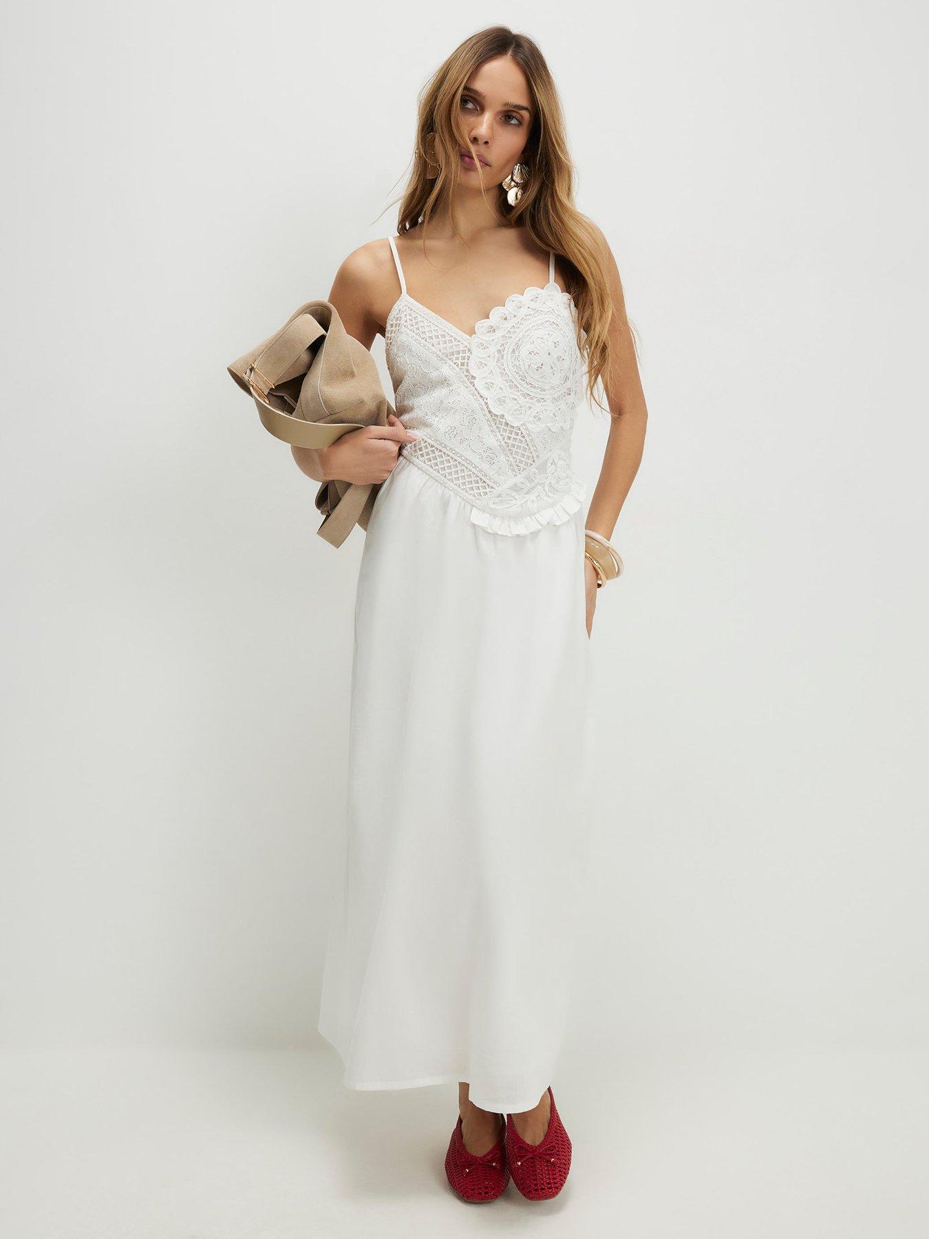 Image 1 of 6 of River Island Patchwork Lace Midi Dress - Cream