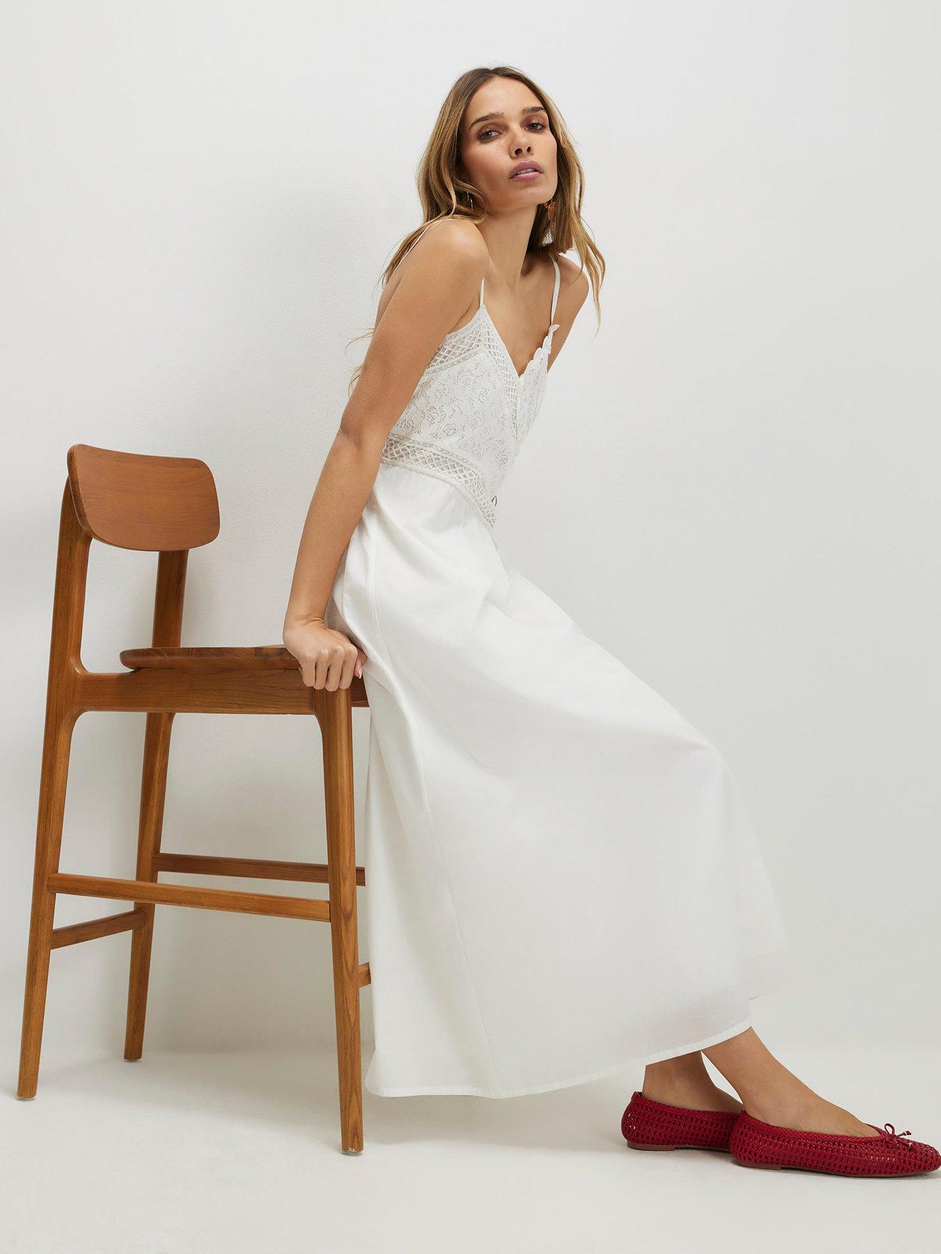 Image 3 of 6 of River Island Patchwork Lace Midi Dress - Cream