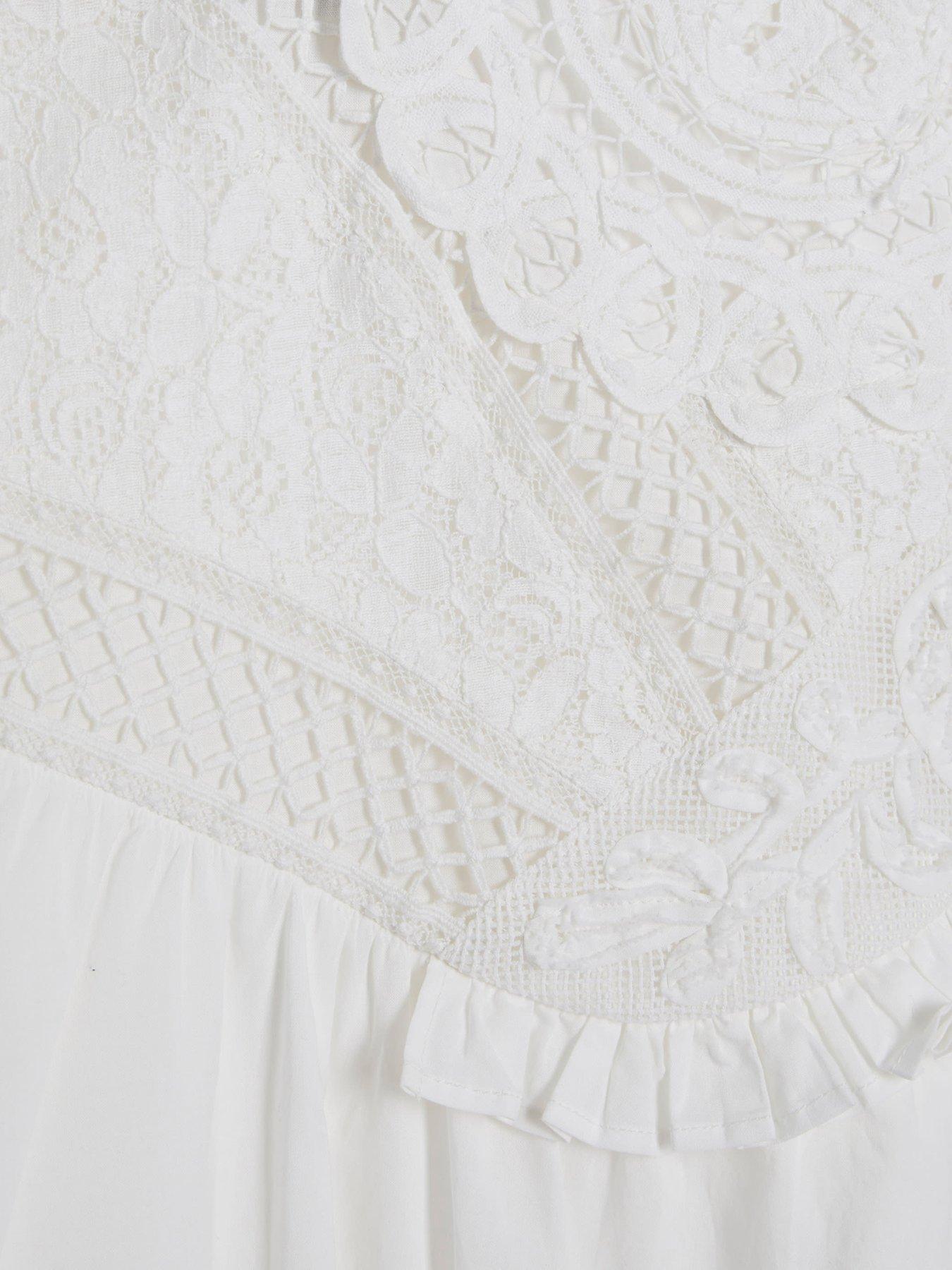 Image 6 of 6 of River Island Patchwork Lace Midi Dress - Cream
