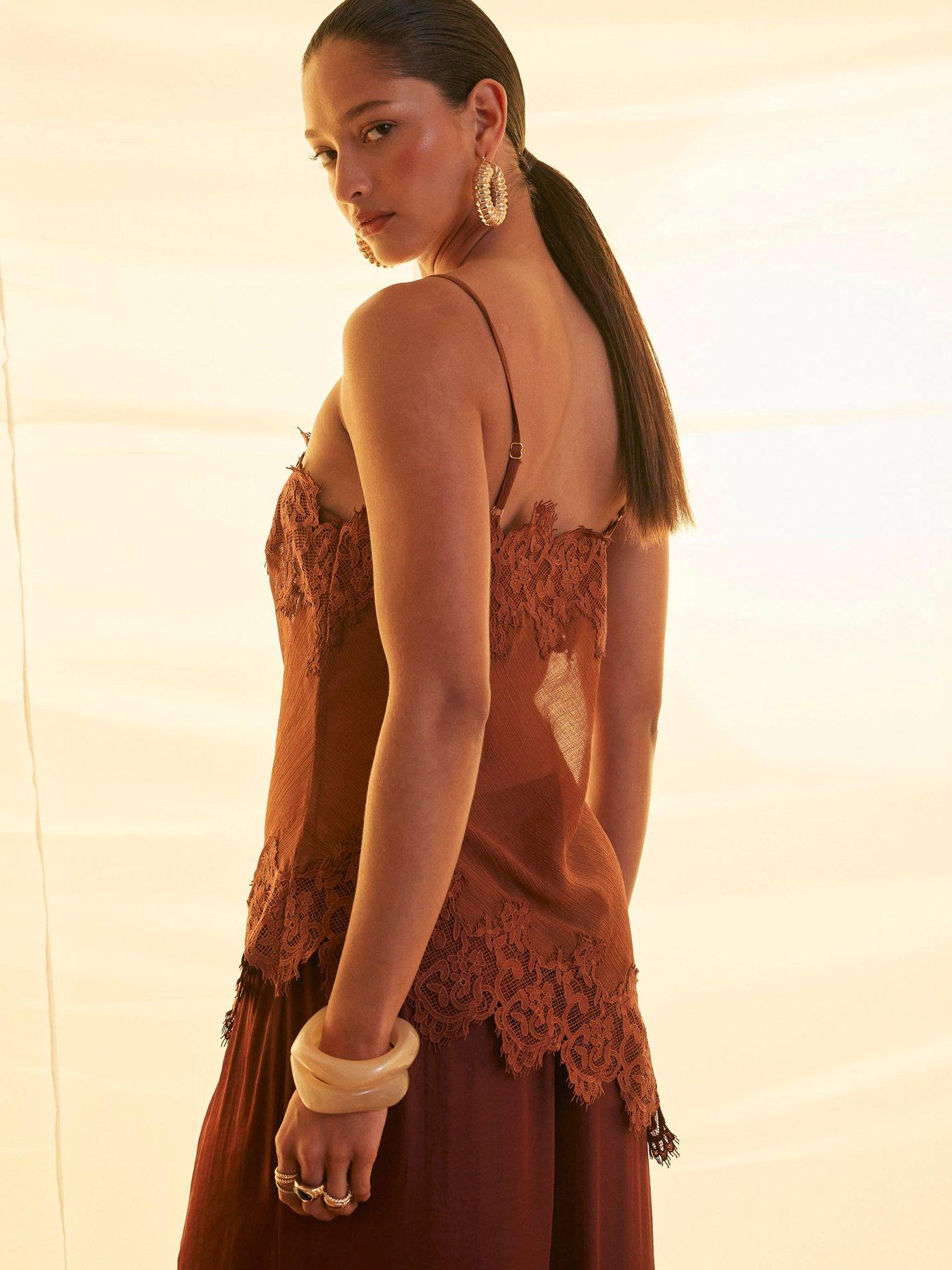 Image 2 of 4 of River Island Short Lace Longline Cami - Orange