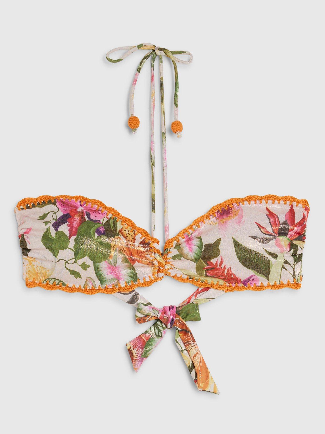 Image 5 of 6 of River Island Del Mar Crochet Trim Bandeau Bikini - Pink
