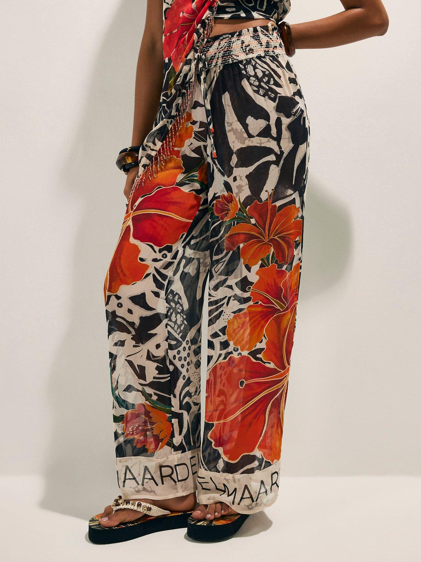River Island Del Mar Wide Leg Floral Placed Trouser - Black