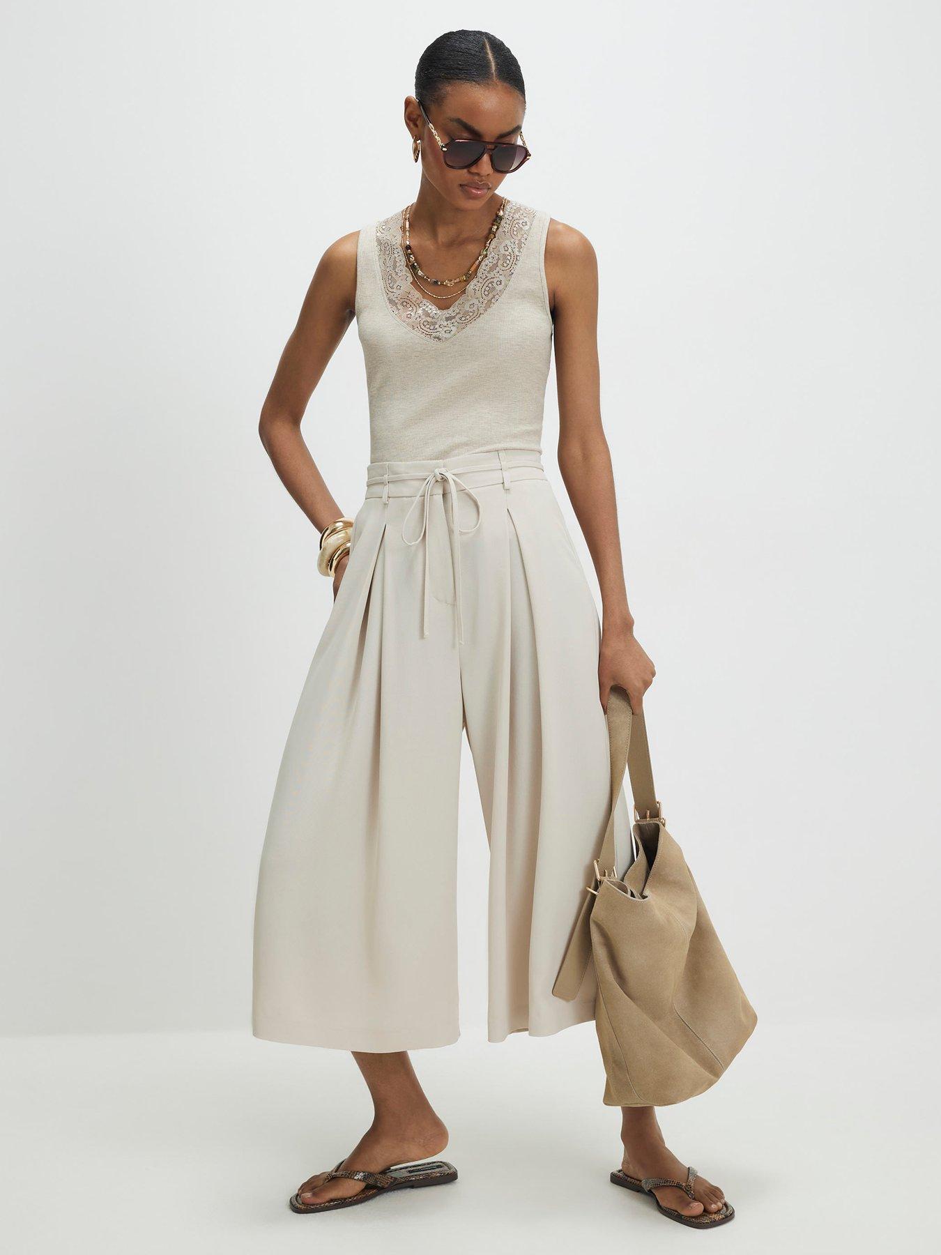 River Island Tie Detail Drape Culottes - Beige