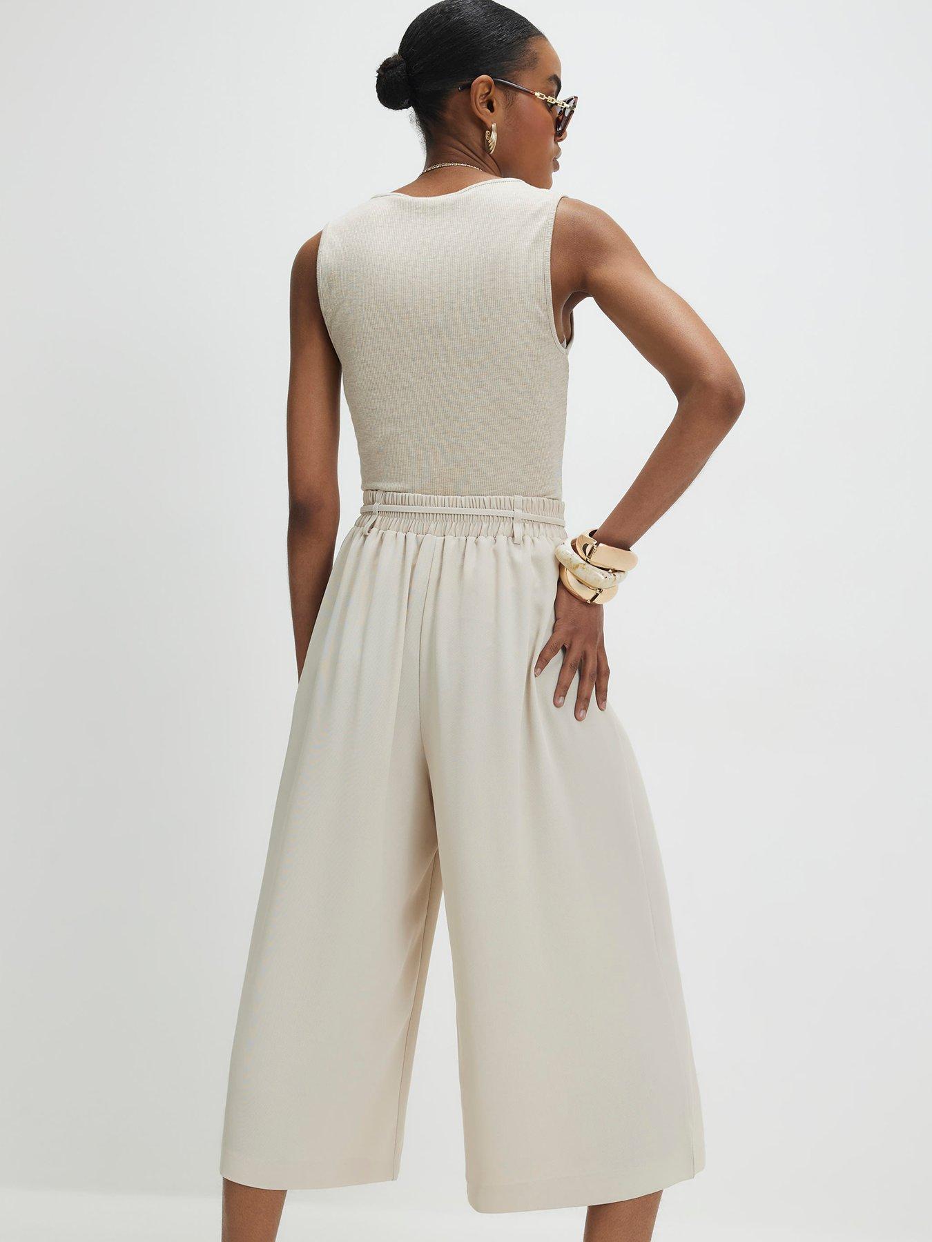 Image 2 of 4 of River Island Tie Detail Drape Culottes - Beige