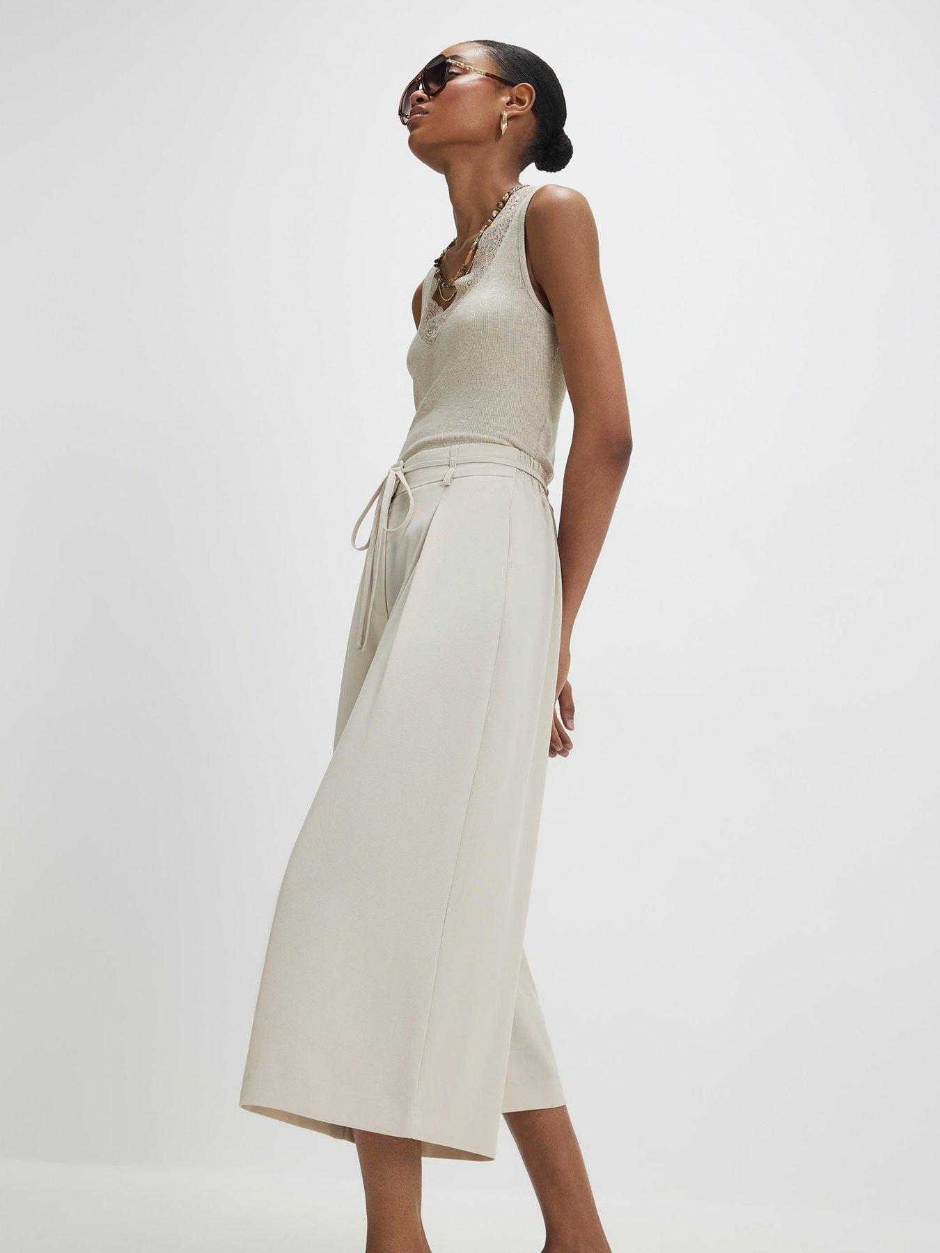 Image 3 of 4 of River Island Tie Detail Drape Culottes - Beige