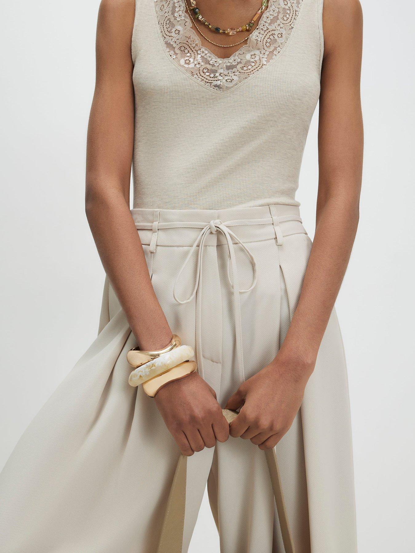 Image 4 of 4 of River Island Tie Detail Drape Culottes - Beige