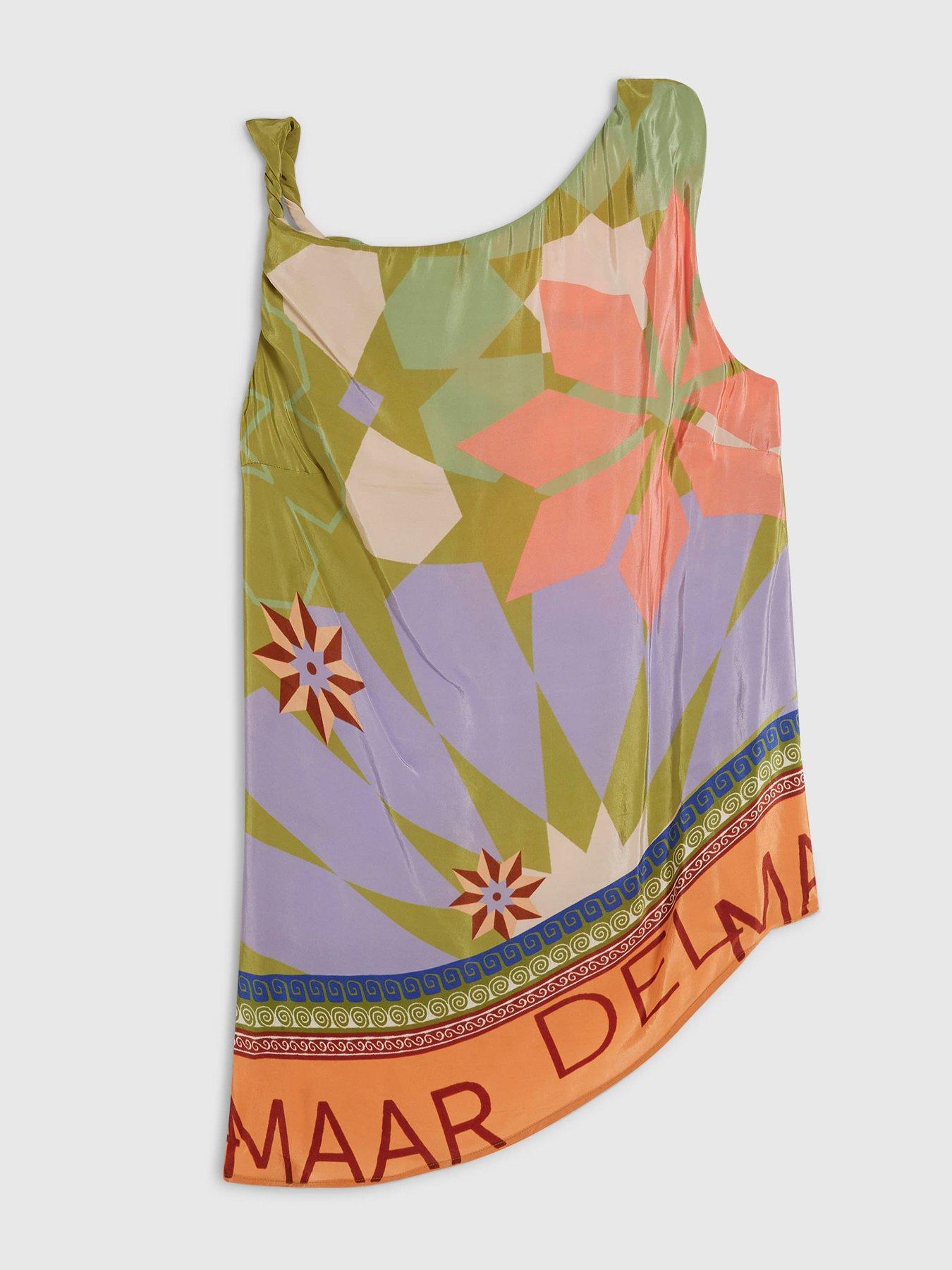 Image 5 of 5 of River Island Del Mar Asym Placed Print Co-ord Top - Green