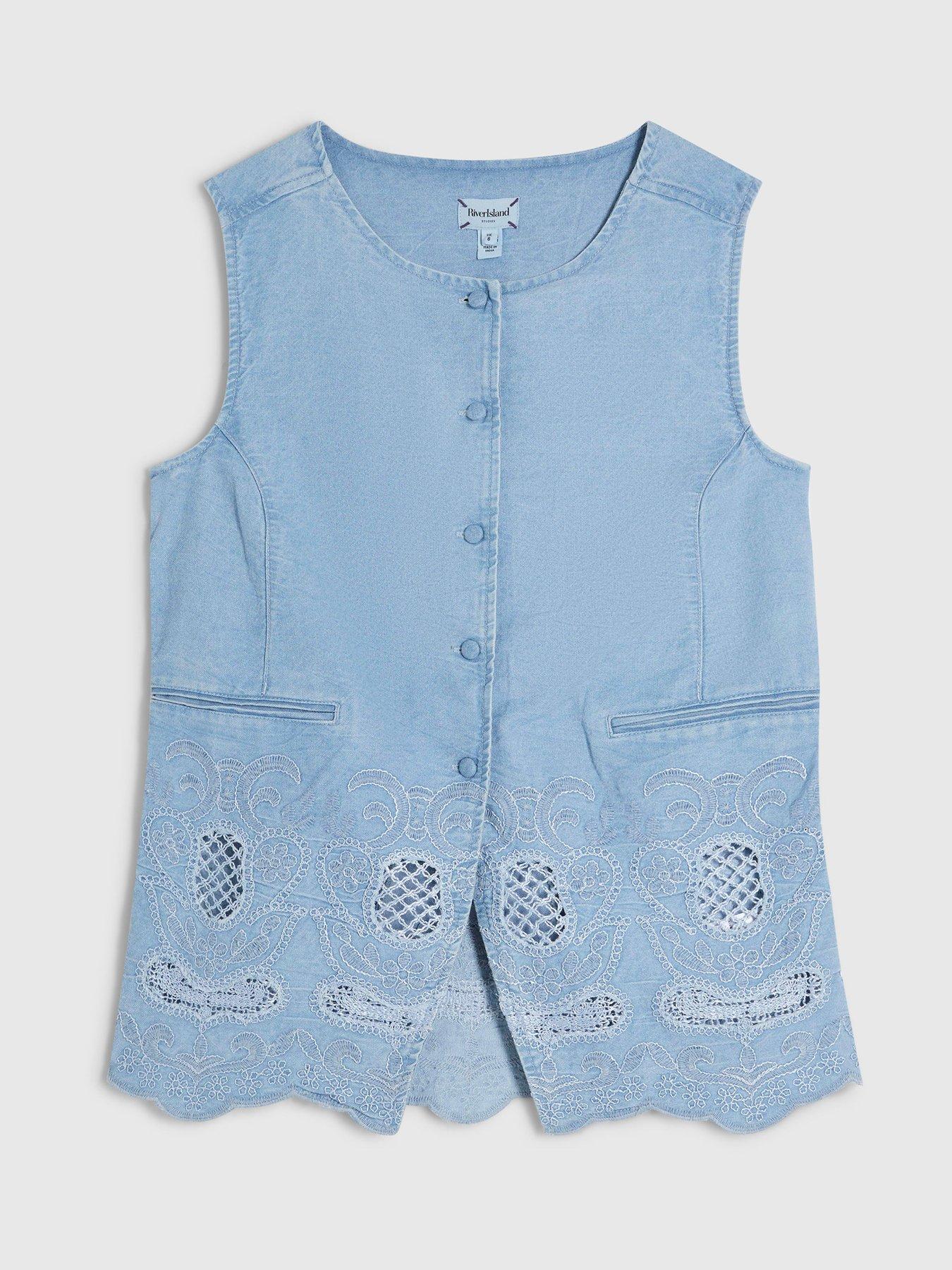 Image 5 of 6 of River Island Cutwork Co-ord Long Waistcoat - Blue