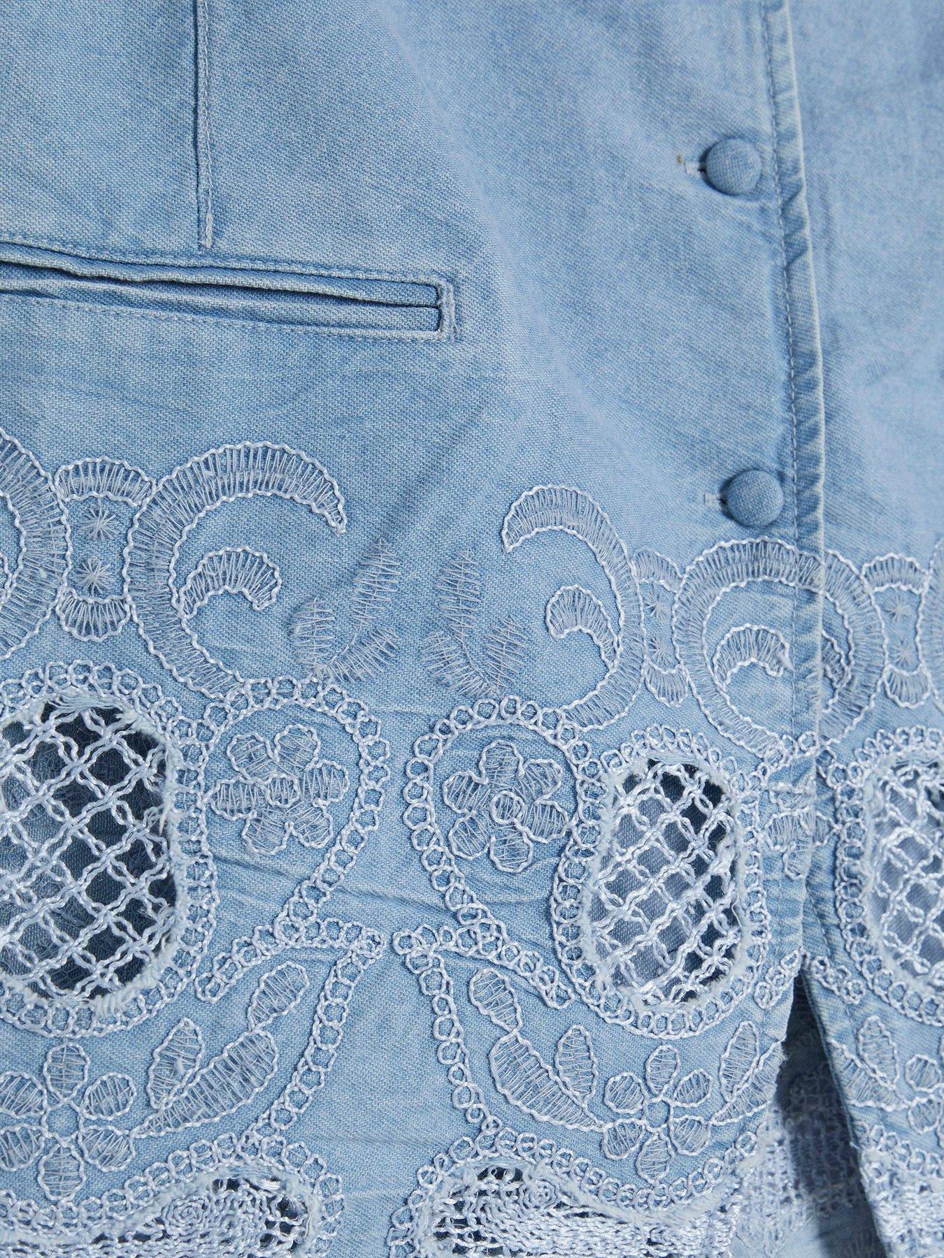 Image 6 of 6 of River Island Cutwork Co-ord Long Waistcoat - Blue